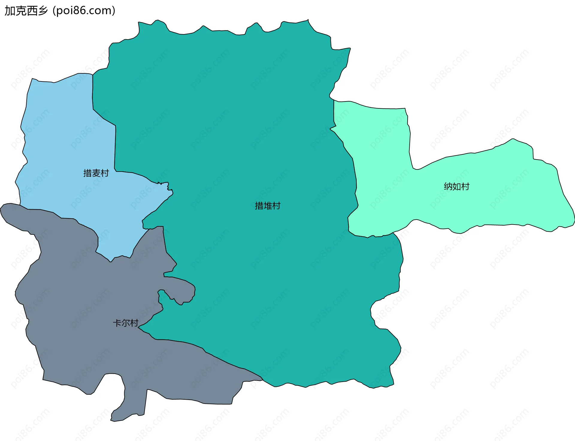 加克西乡边界地图(五级行政区划)