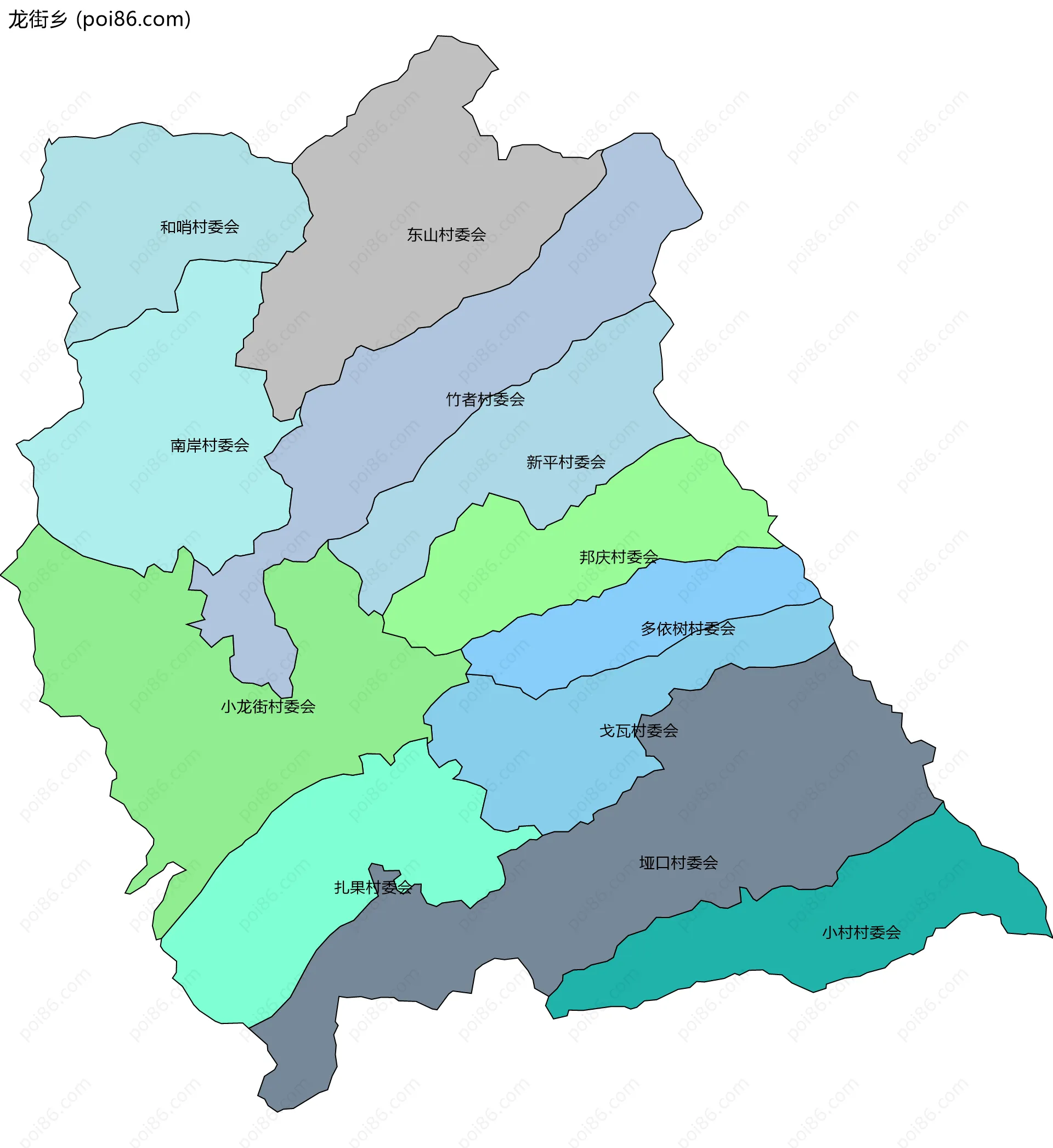 龙街乡边界地图(五级行政区划)