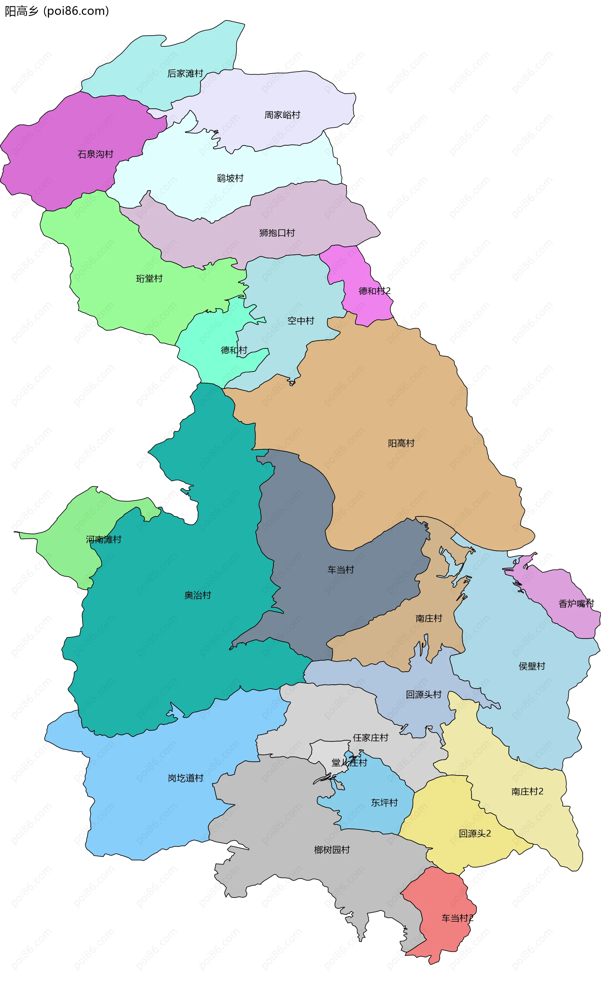 阳高乡边界地图(五级行政区划)