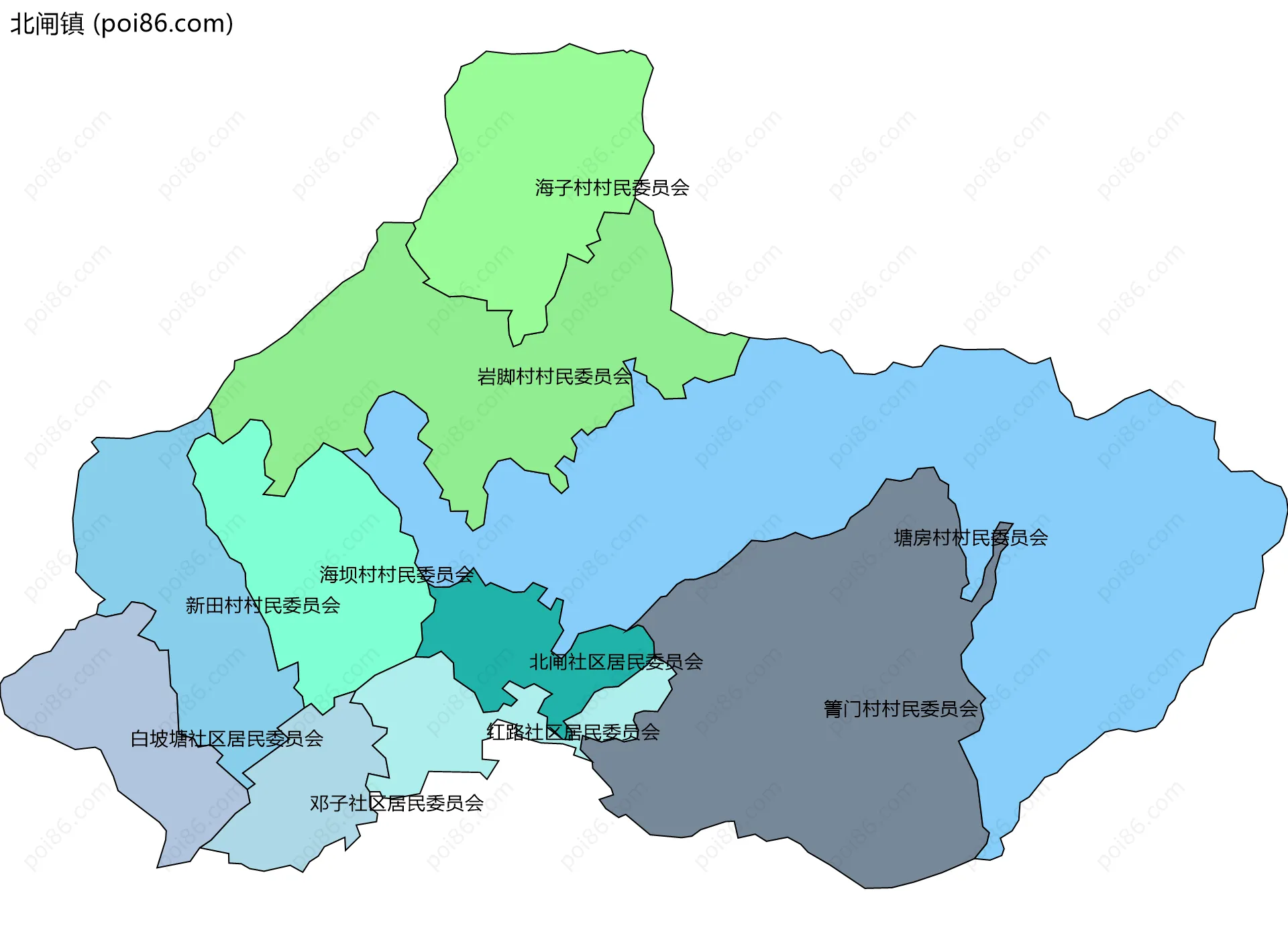 北闸镇边界地图(五级行政区划)