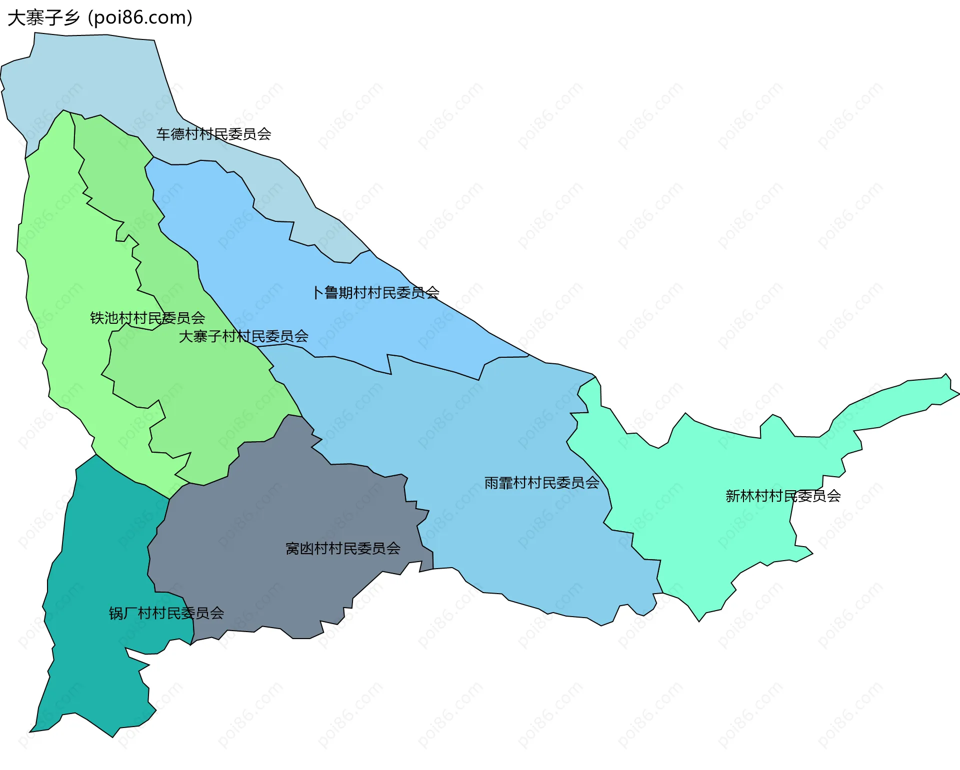 大寨子乡边界地图(五级行政区划)