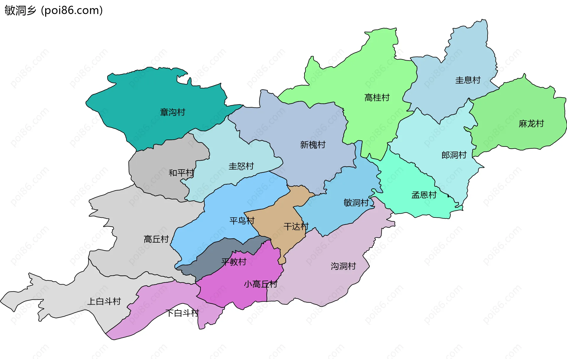 敏洞乡边界地图(五级行政区划)