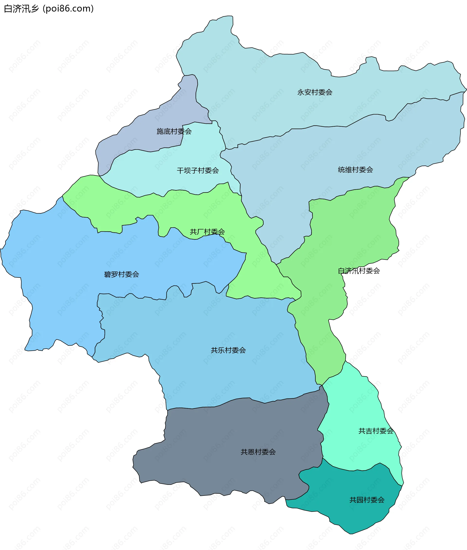 白济汛乡边界地图(五级行政区划)