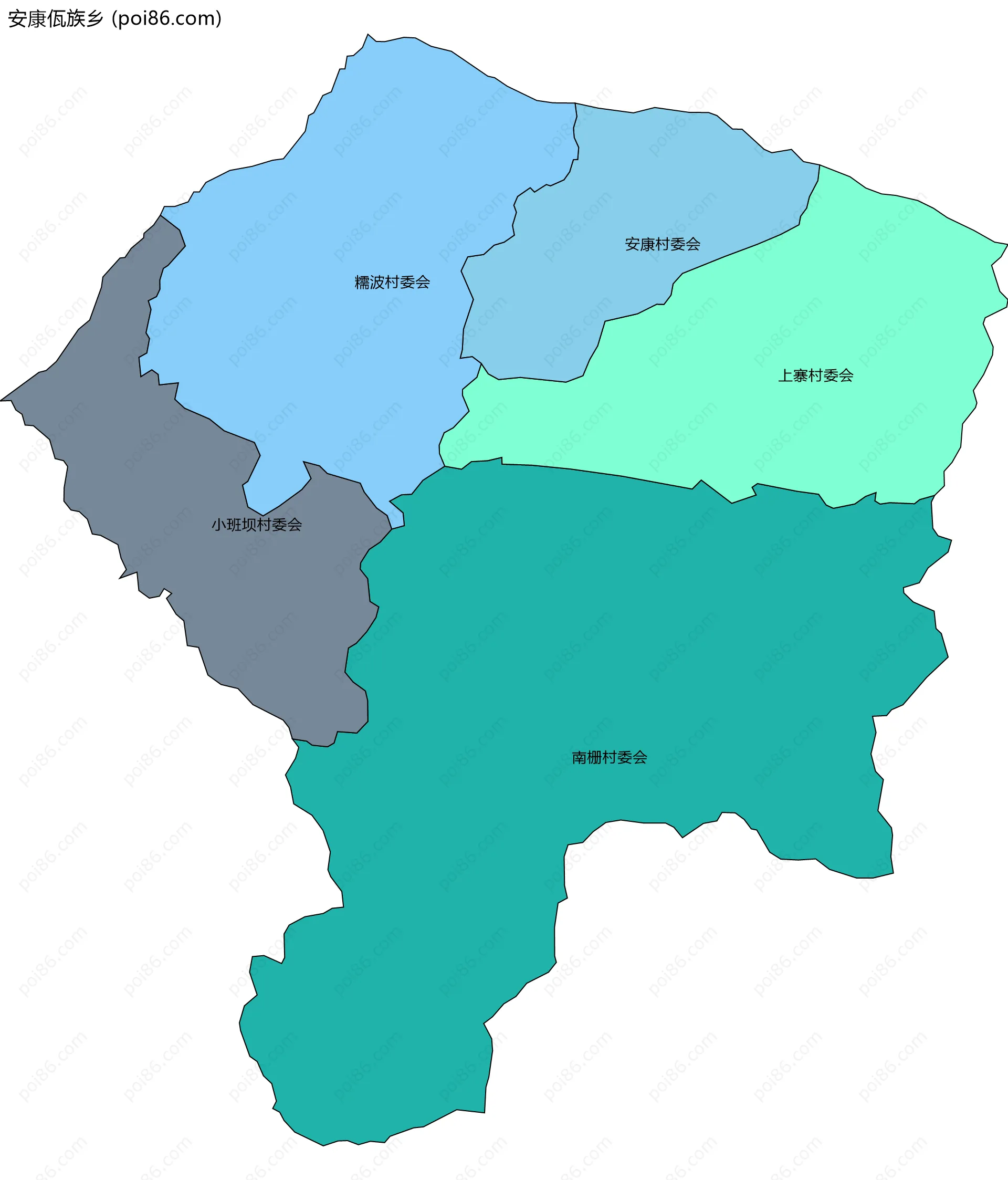 安康佤族乡边界地图(五级行政区划)