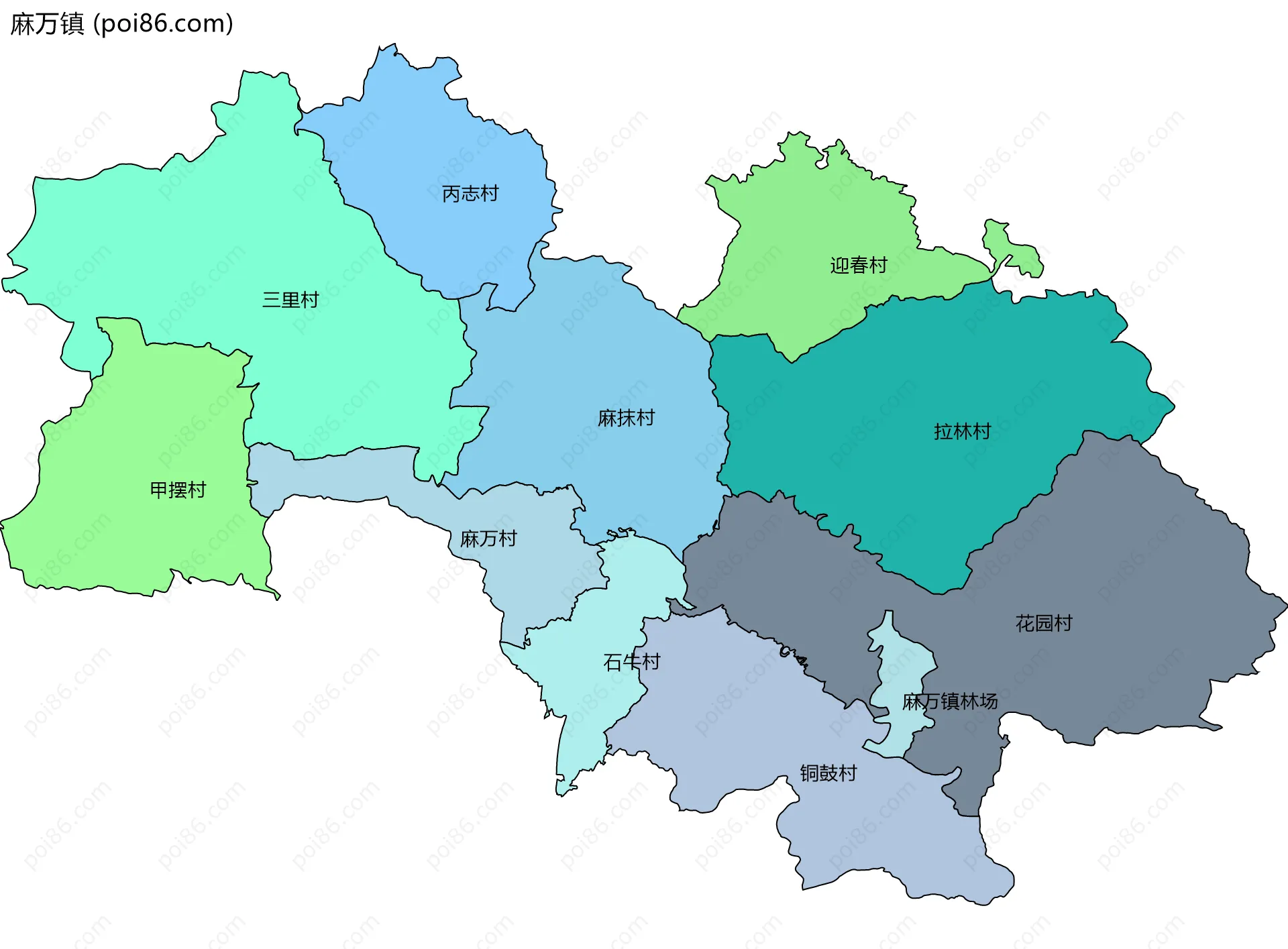 麻万镇边界地图(五级行政区划)