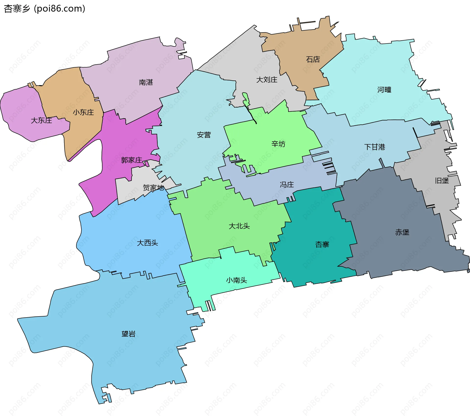 杏寨乡边界地图(五级行政区划)