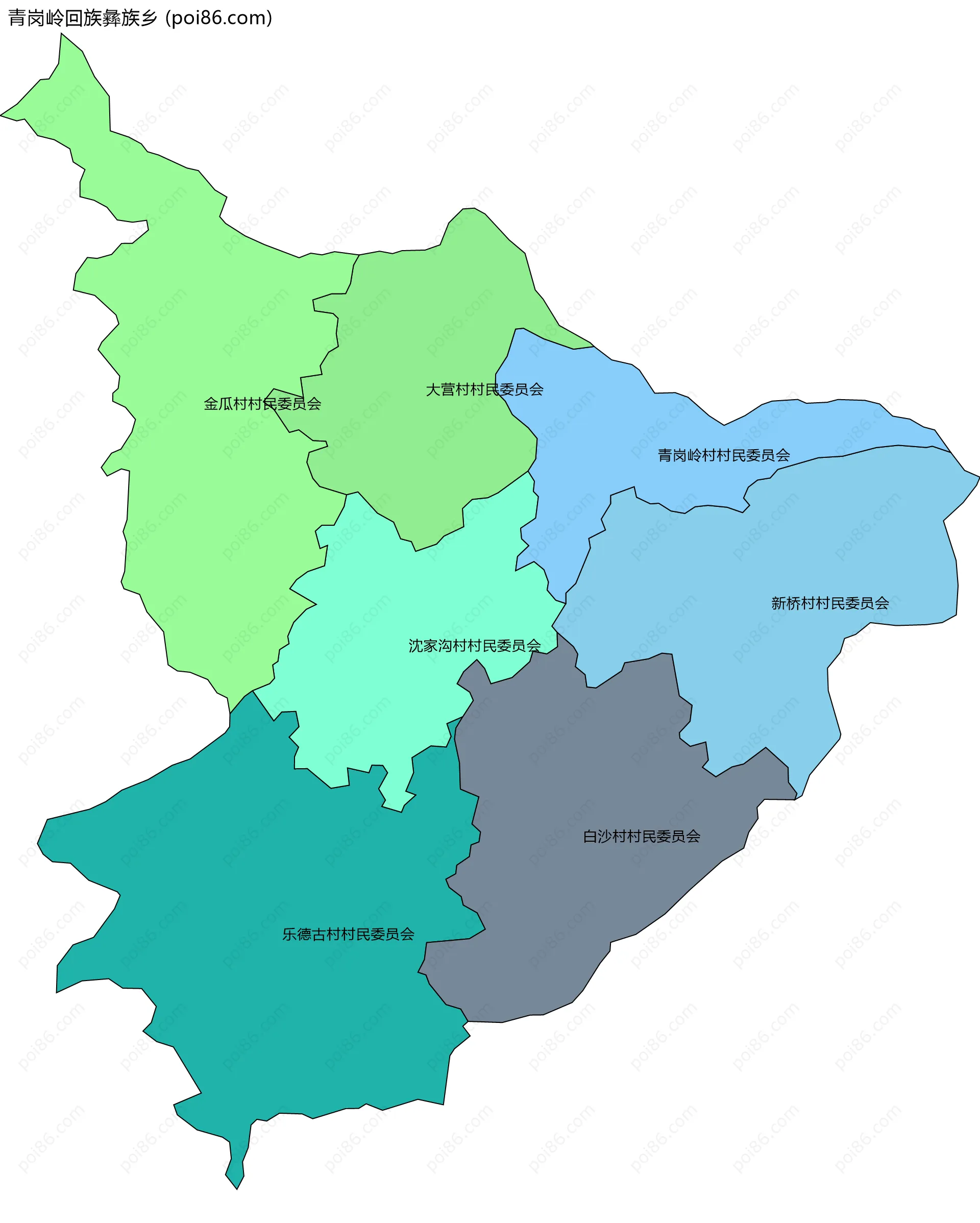青岗岭回族彝族乡边界地图(五级行政区划)