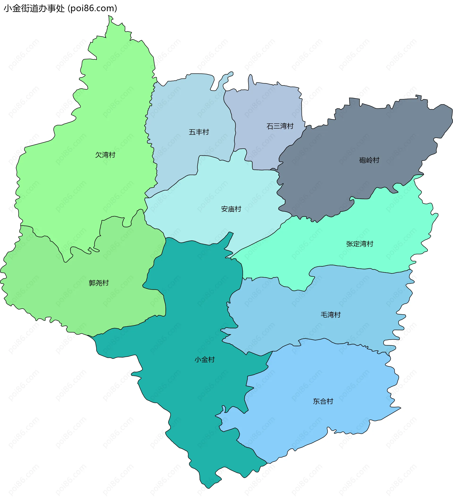 小金街道办事处边界地图(五级行政区划)