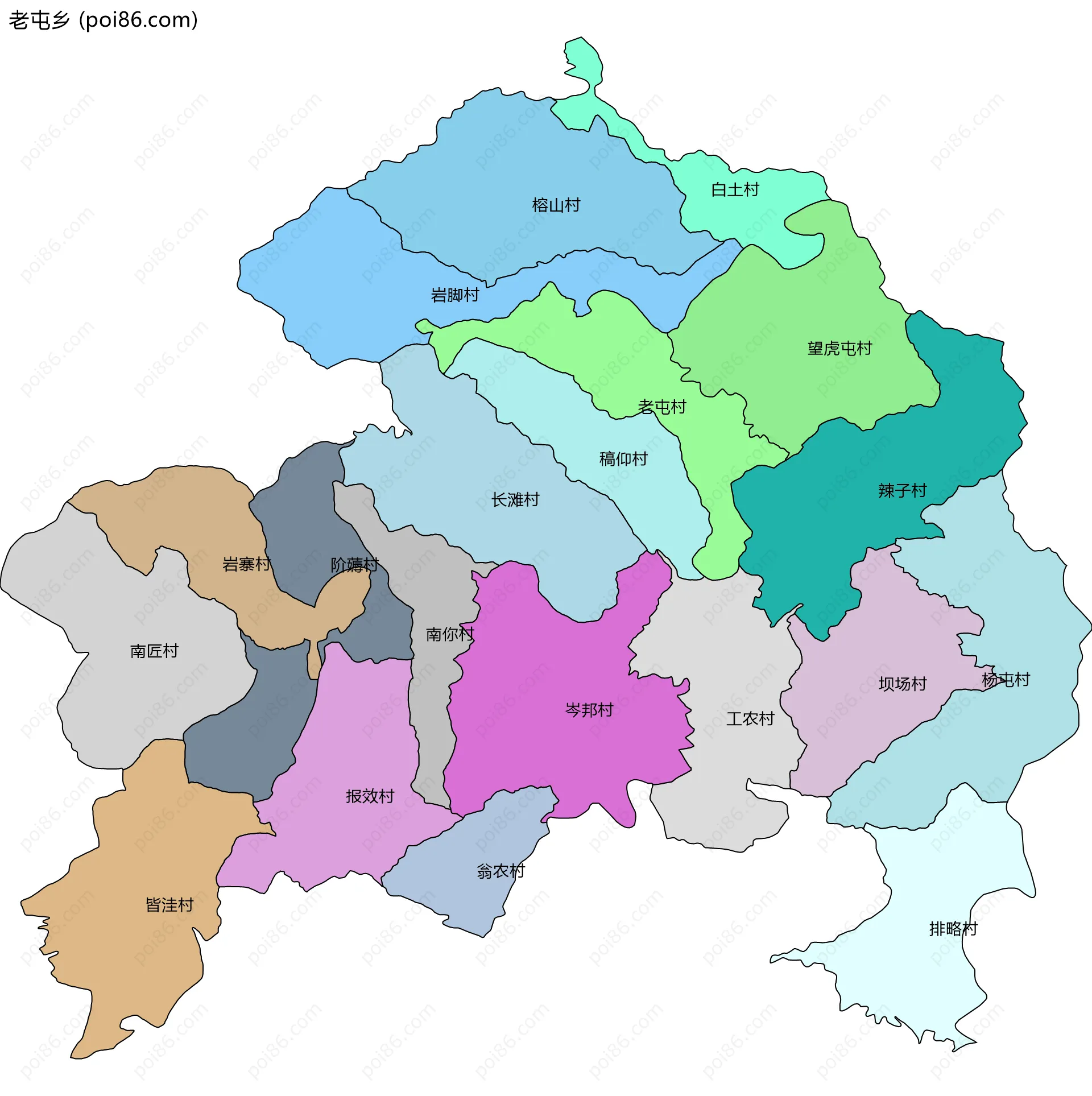 老屯乡边界地图(五级行政区划)