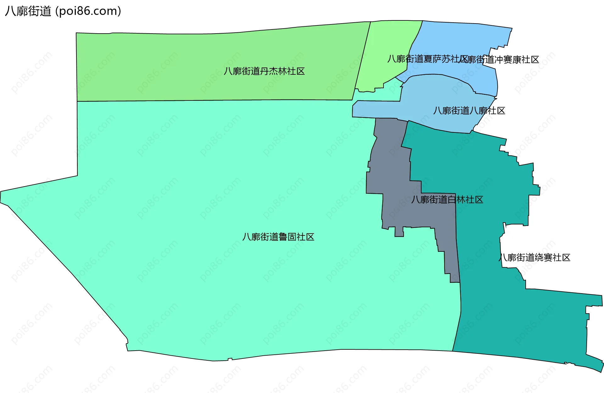 八廓街道边界地图(五级行政区划)