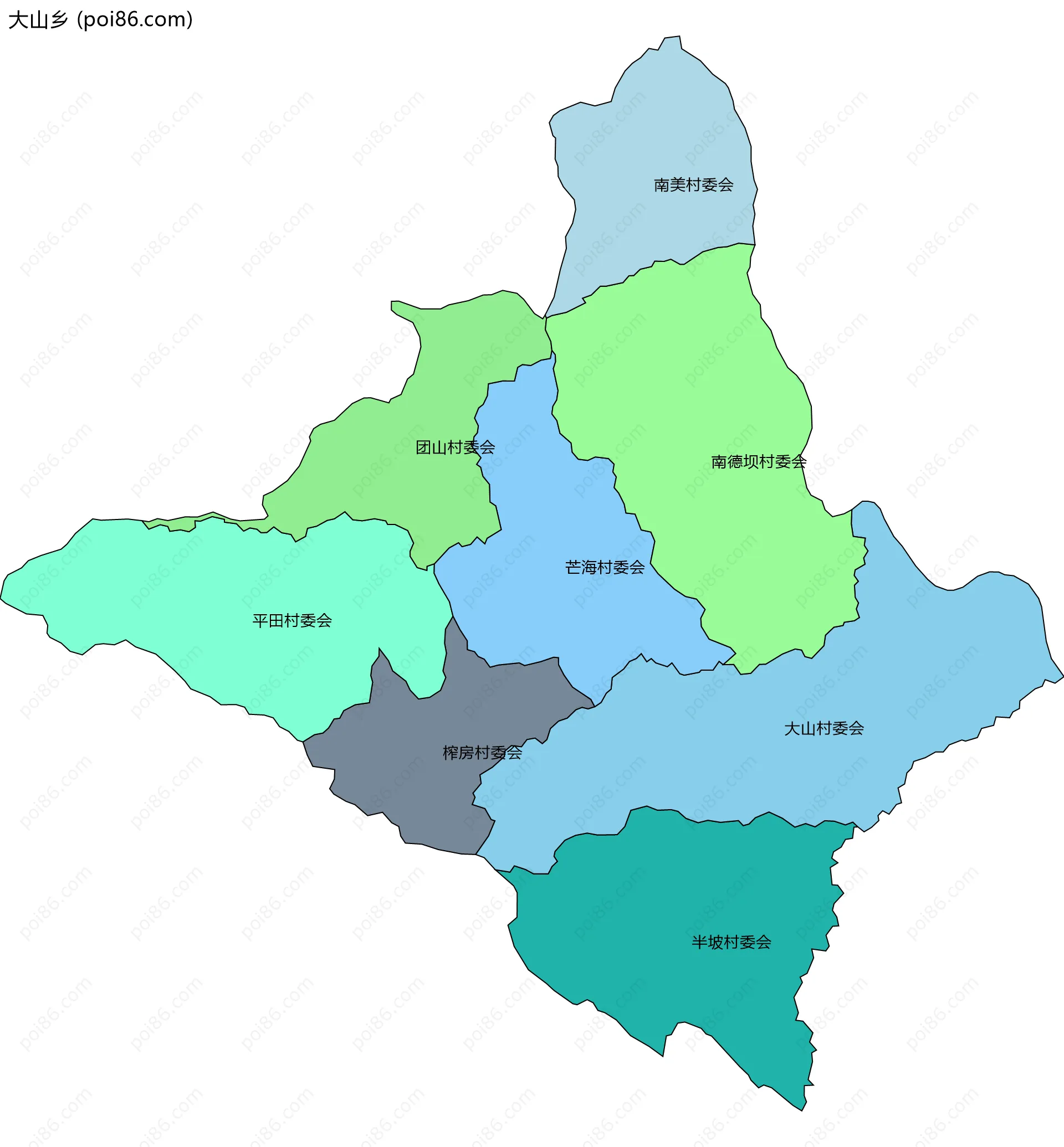 大山乡边界地图(五级行政区划)