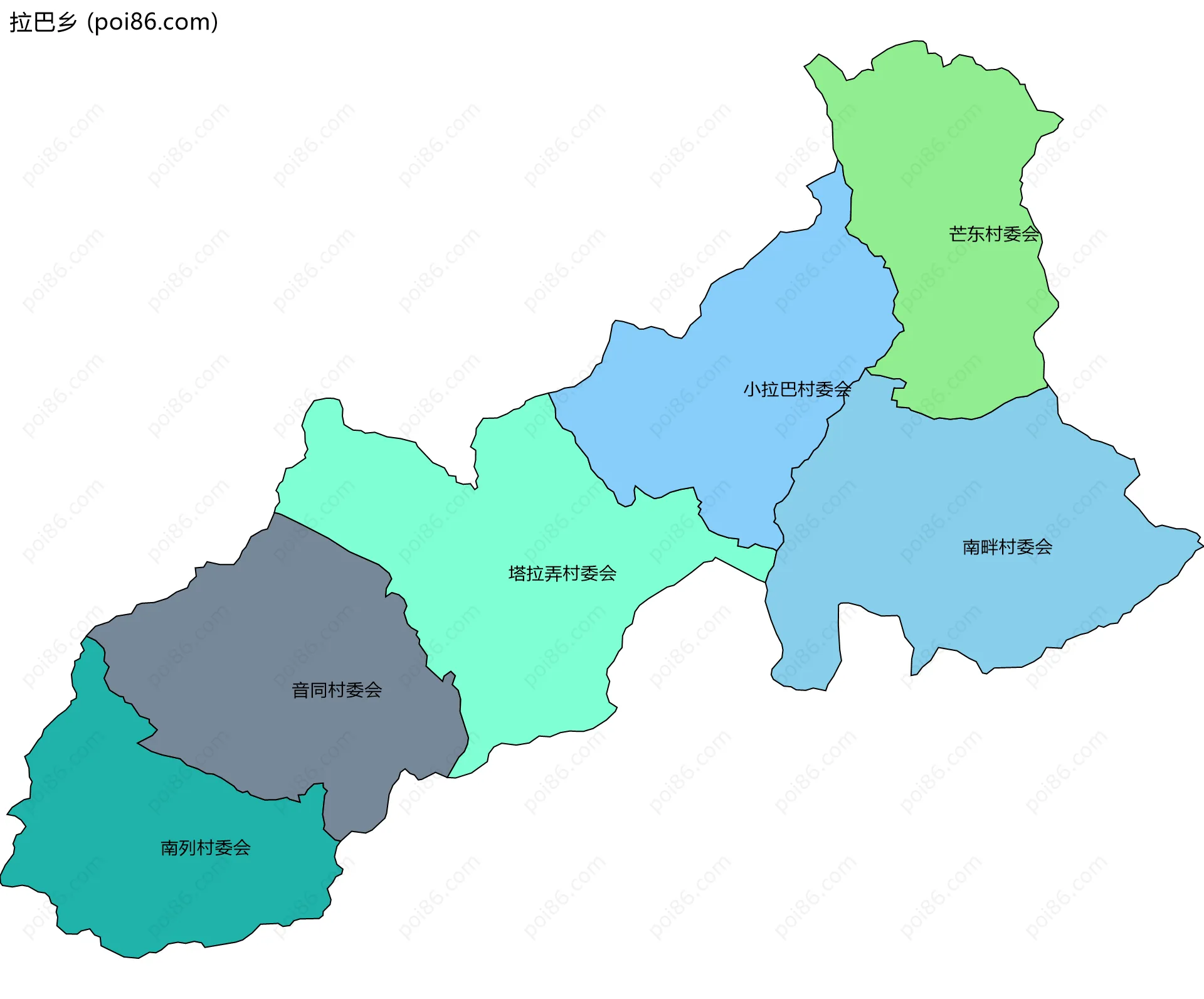 拉巴乡边界地图(五级行政区划)