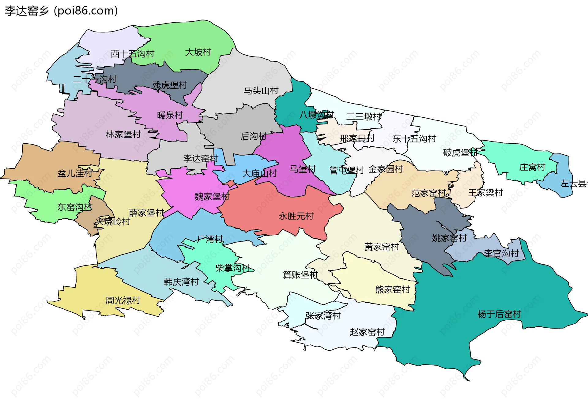 李达窑乡边界地图(五级行政区划)