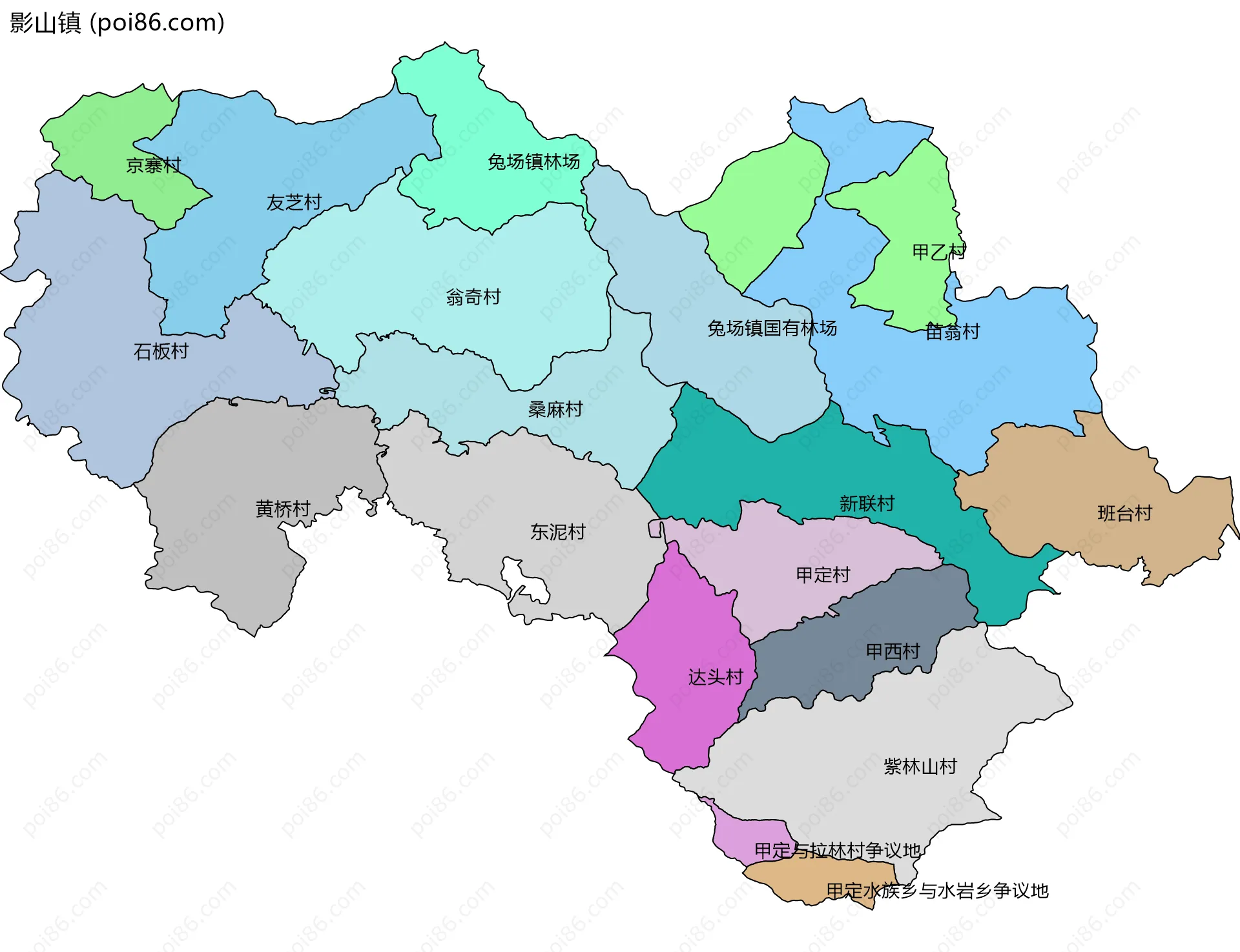 影山镇边界地图(五级行政区划)