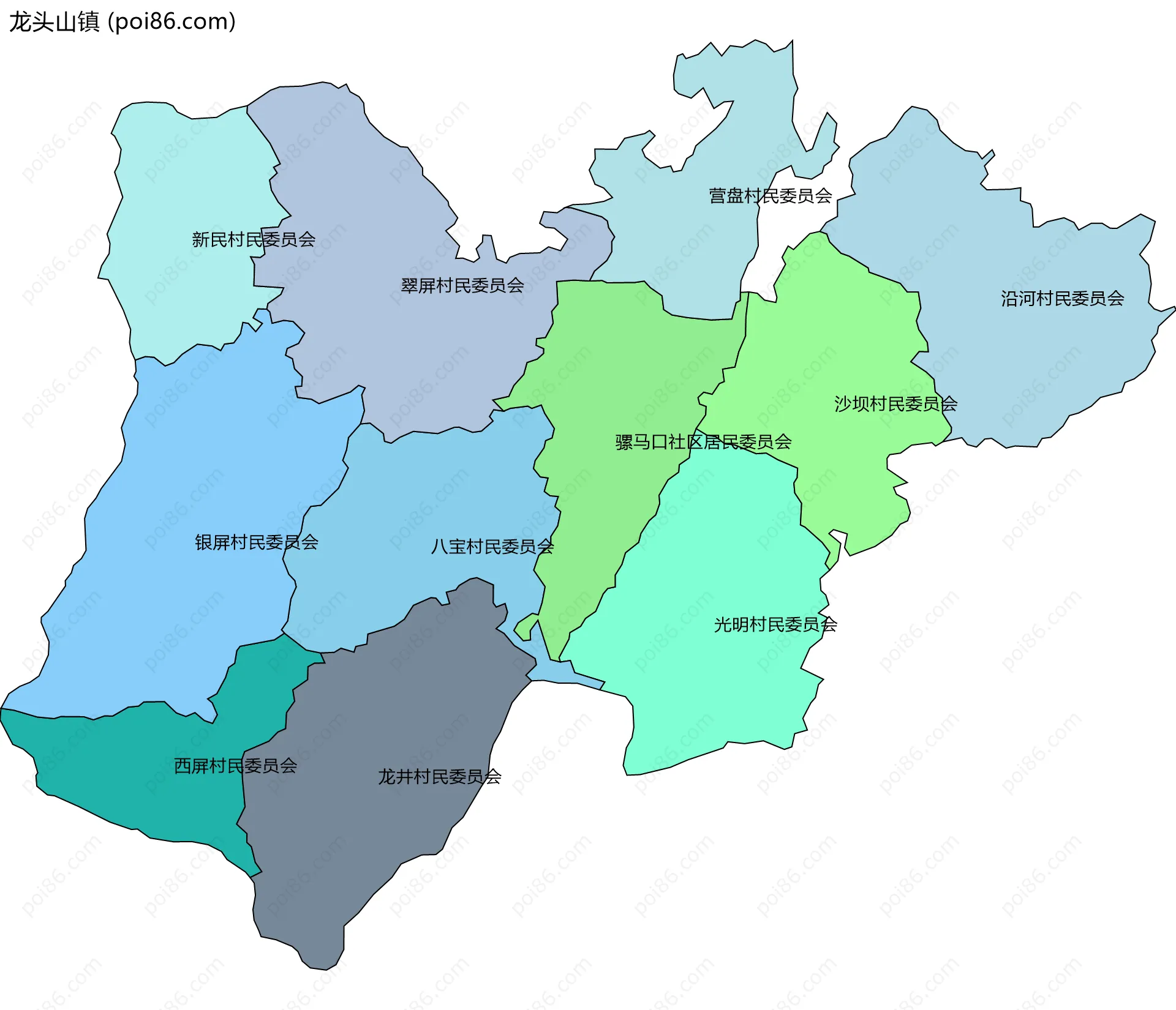 龙头山镇边界地图(五级行政区划)