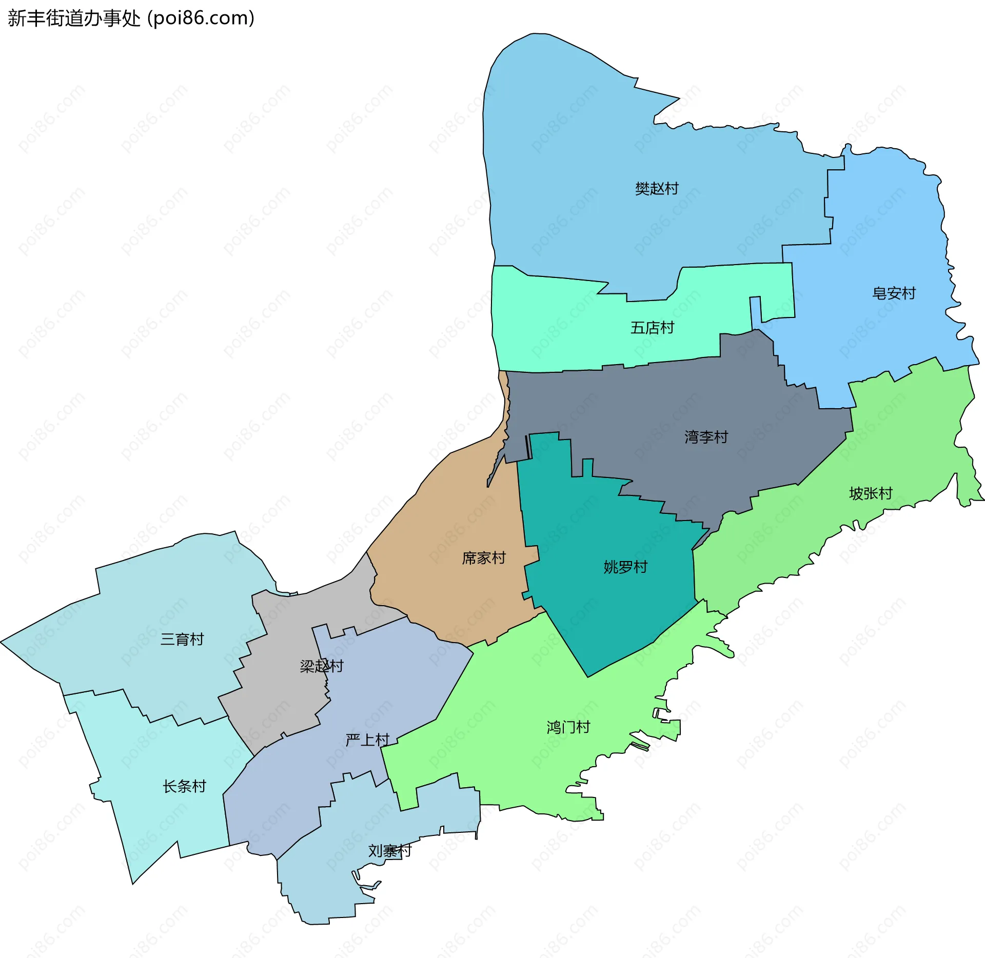 新丰街道办事处边界地图(五级行政区划)