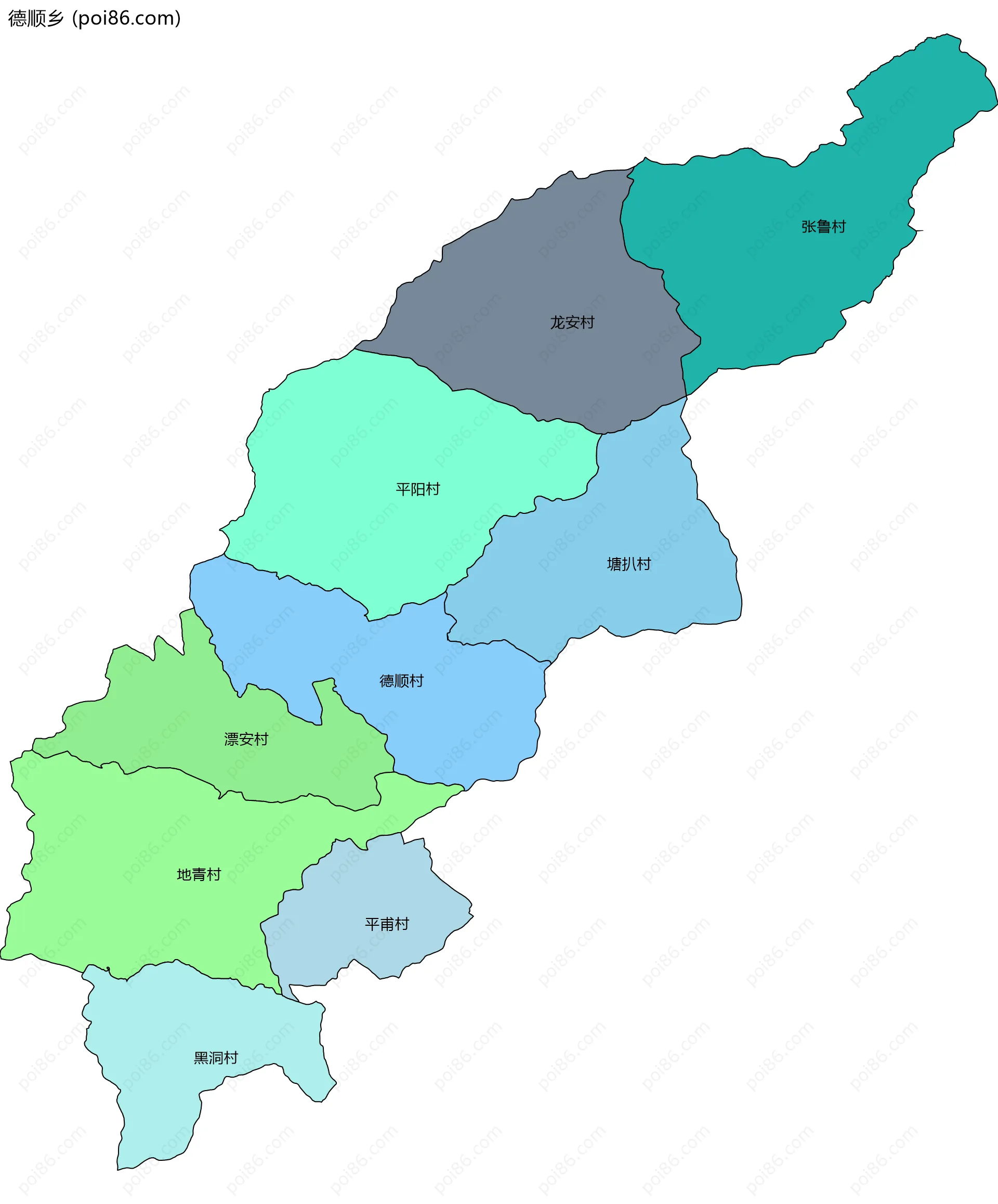 德顺乡边界地图(五级行政区划)