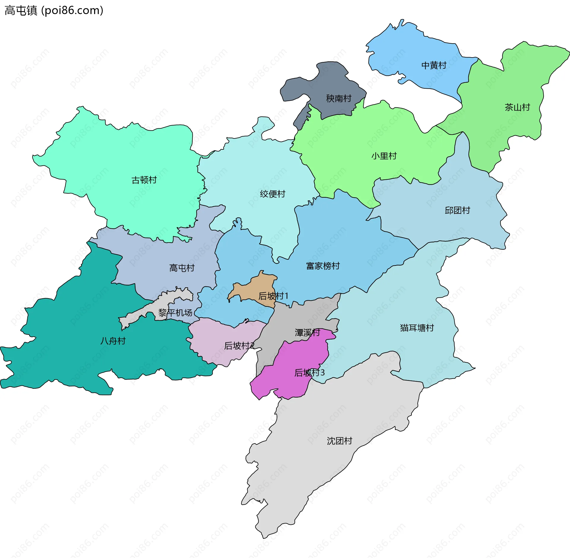 高屯镇边界地图(五级行政区划)