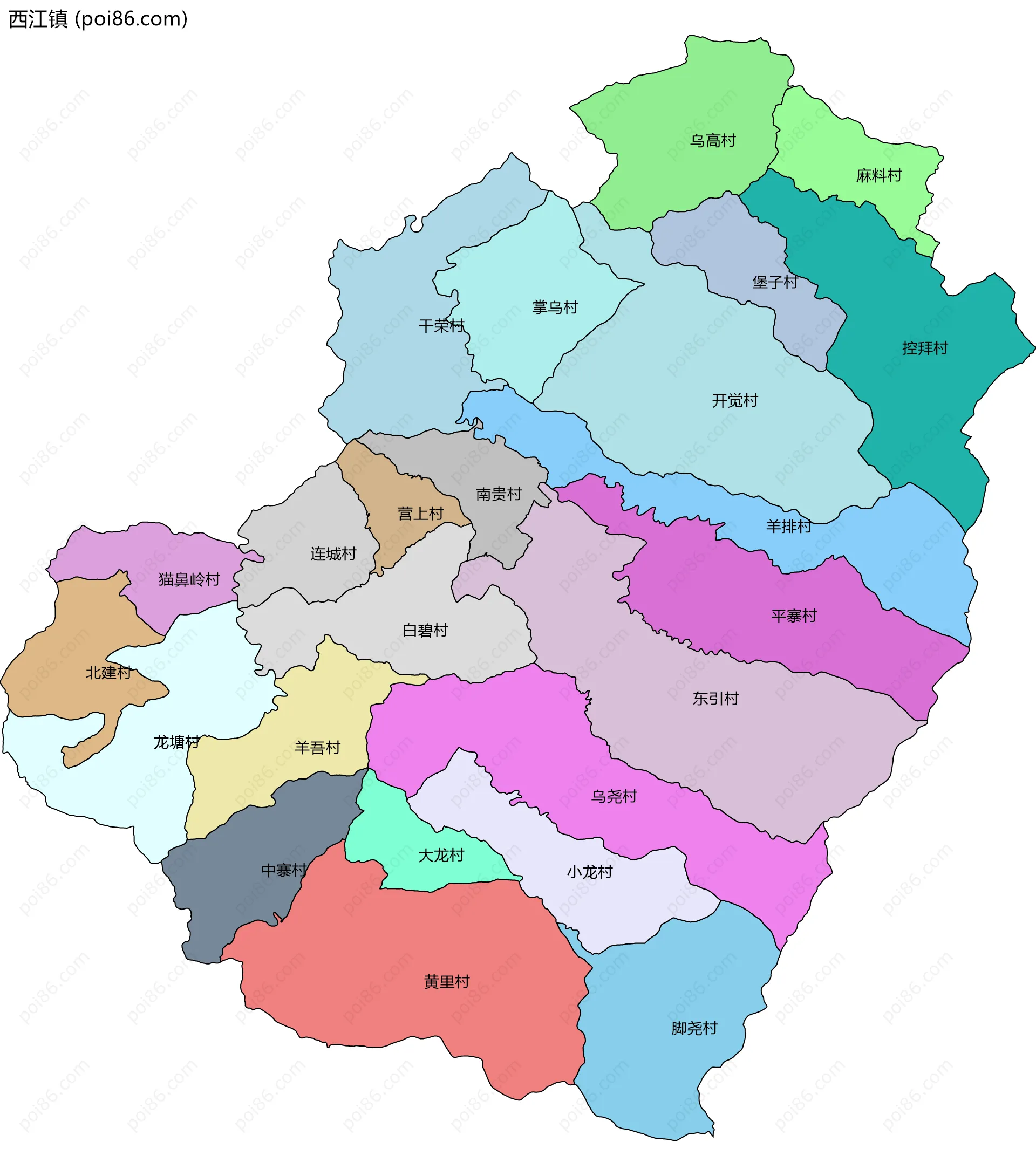 西江镇边界地图(五级行政区划)