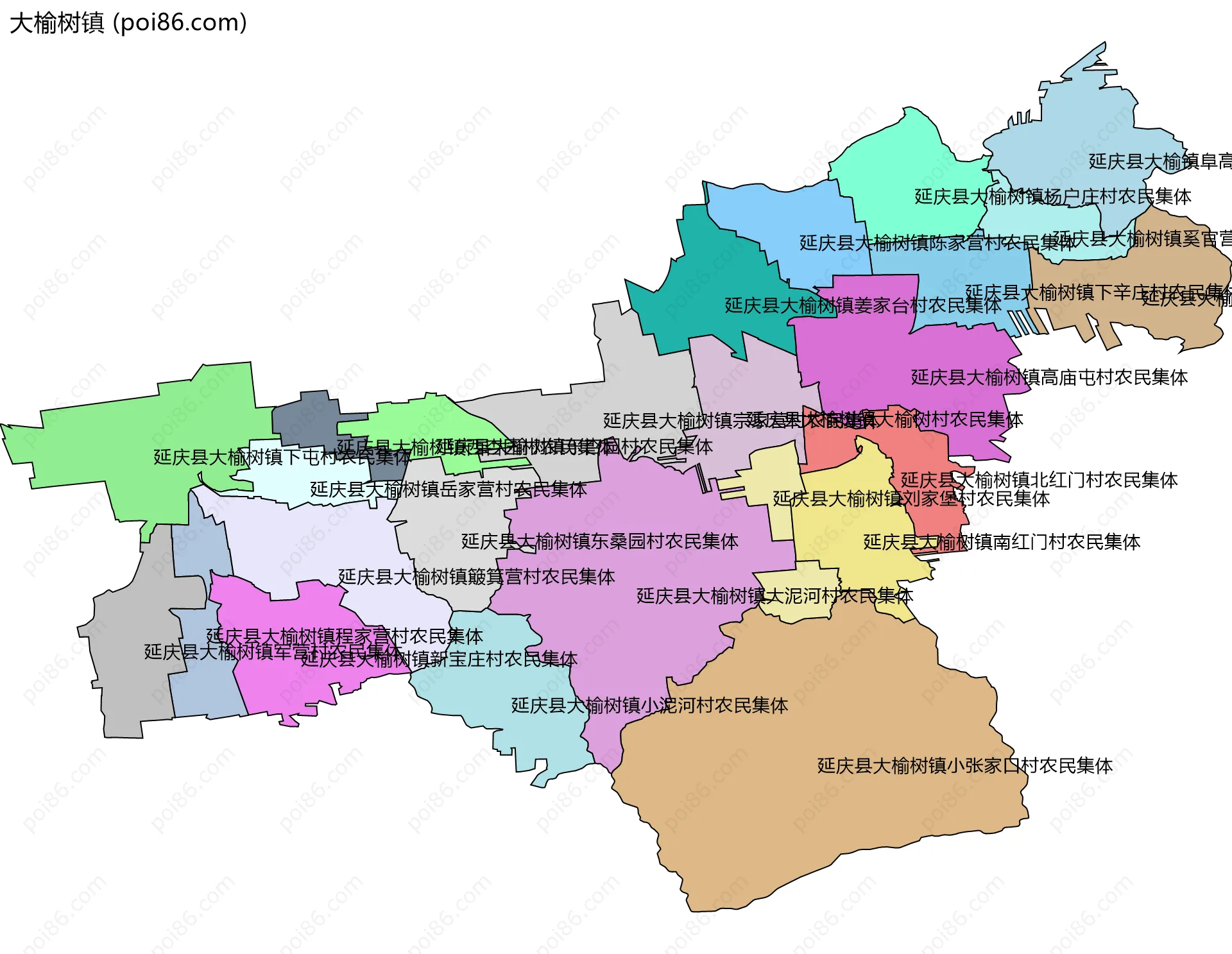 大榆树镇边界地图(五级行政区划)