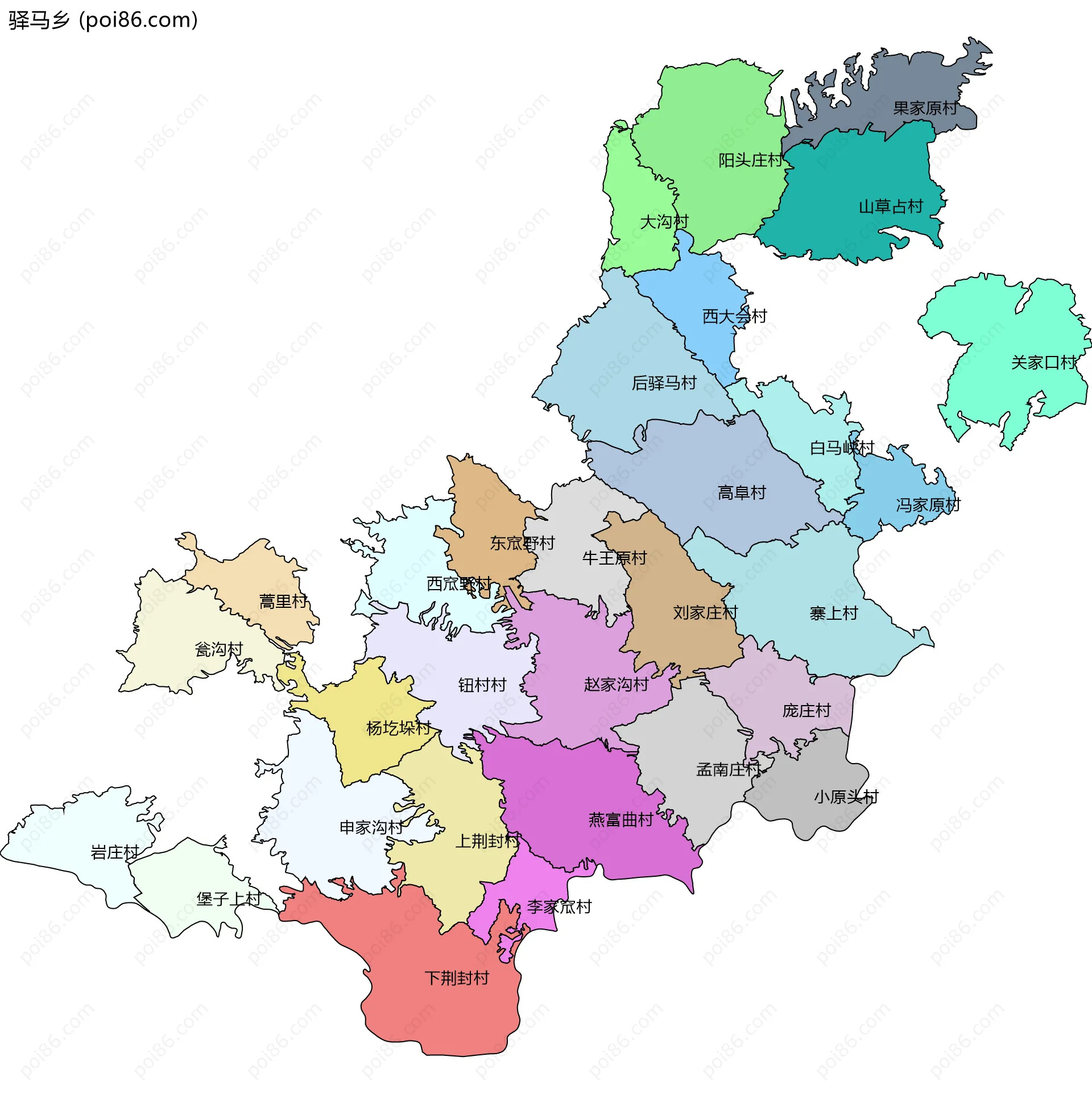 驿马乡边界地图(五级行政区划)