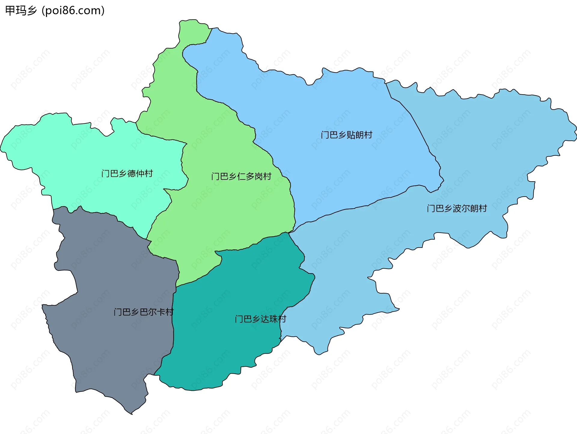 甲玛乡边界地图(五级行政区划)