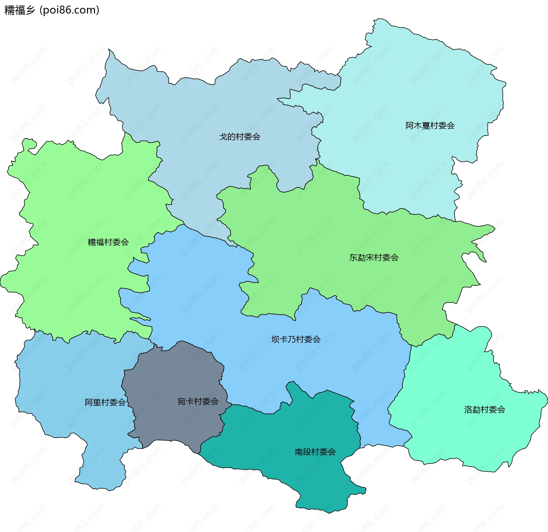 糯福乡边界地图(五级行政区划)