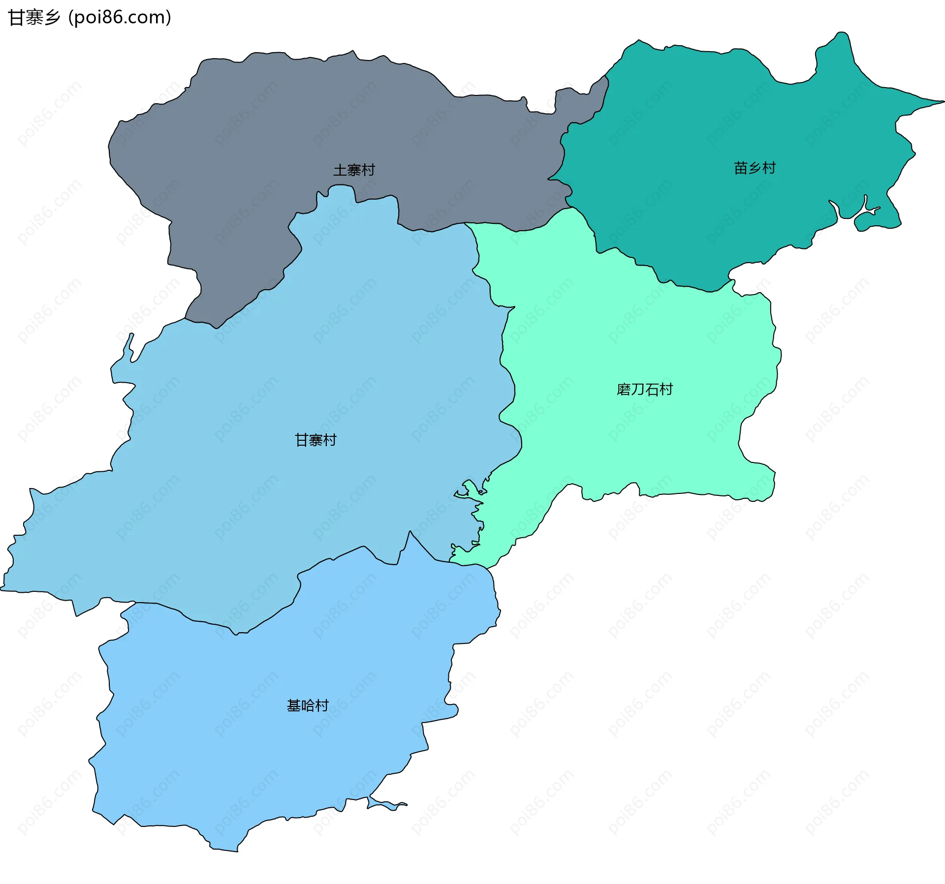 甘寨乡边界地图(五级行政区划)