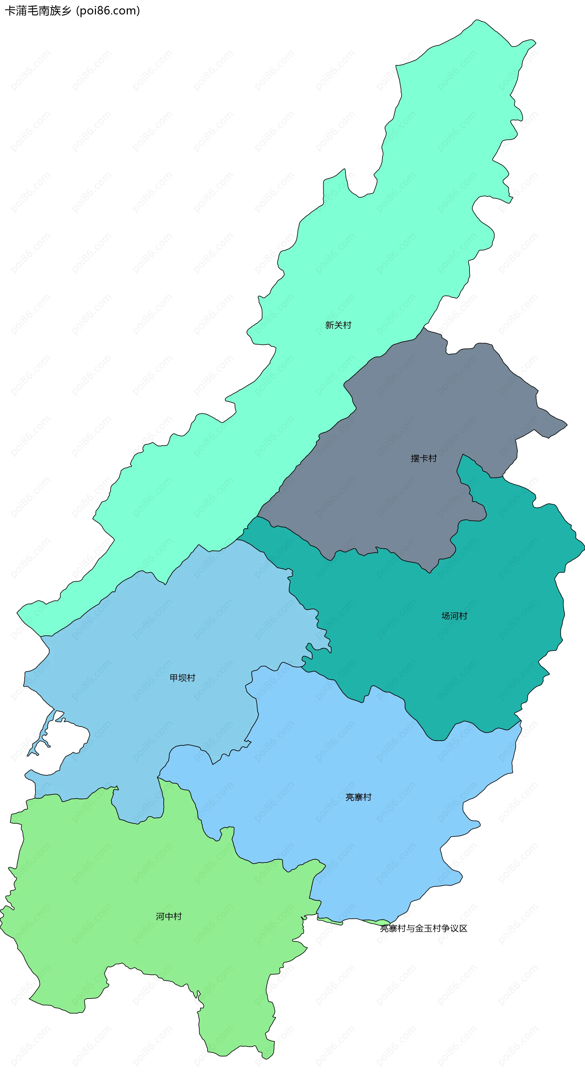 卡蒲毛南族乡边界地图(五级行政区划)