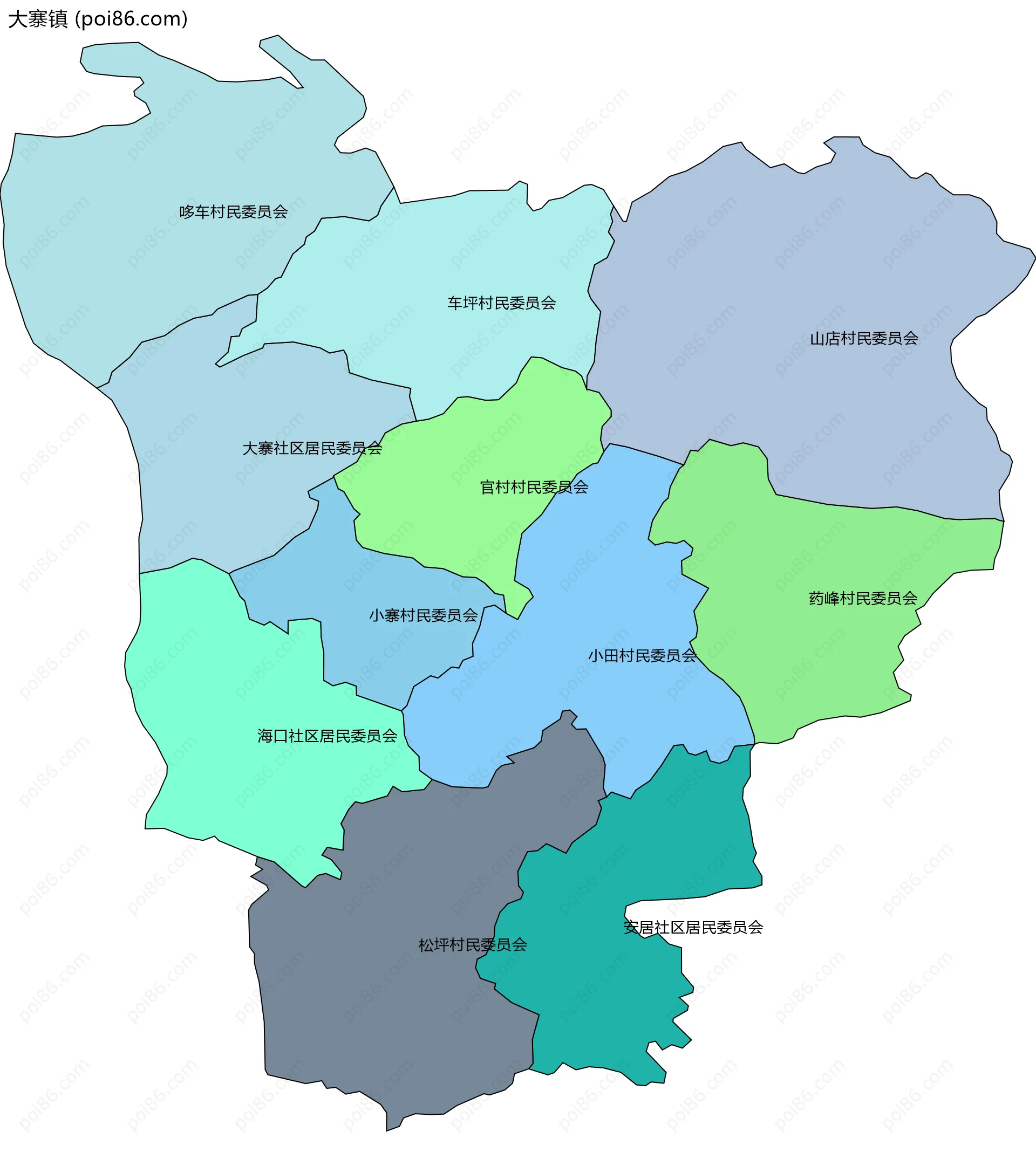 大寨镇边界地图(五级行政区划)