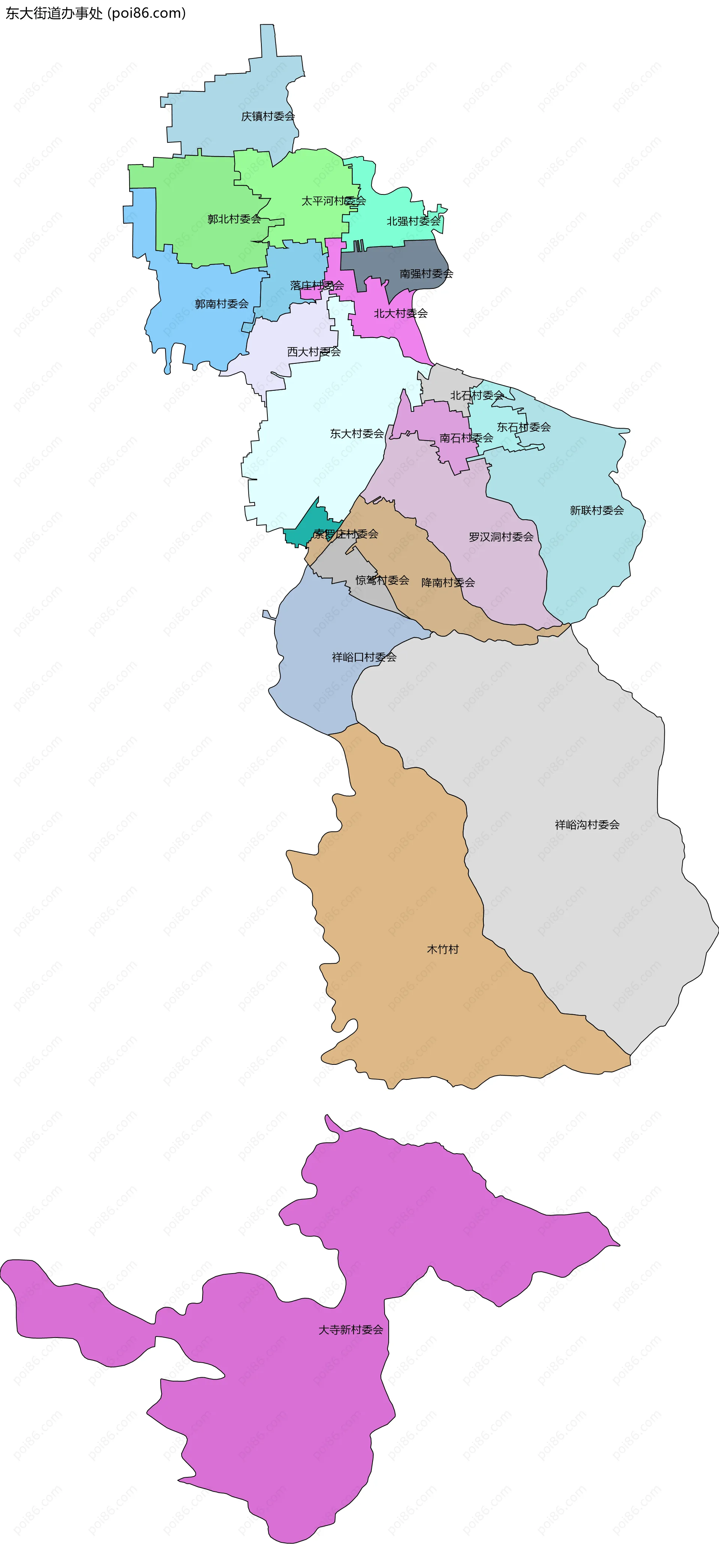 东大街道办事处边界地图(五级行政区划)