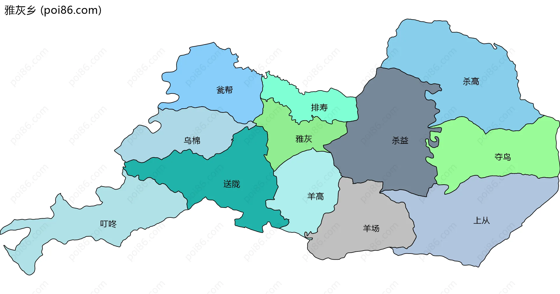 雅灰乡边界地图(五级行政区划)