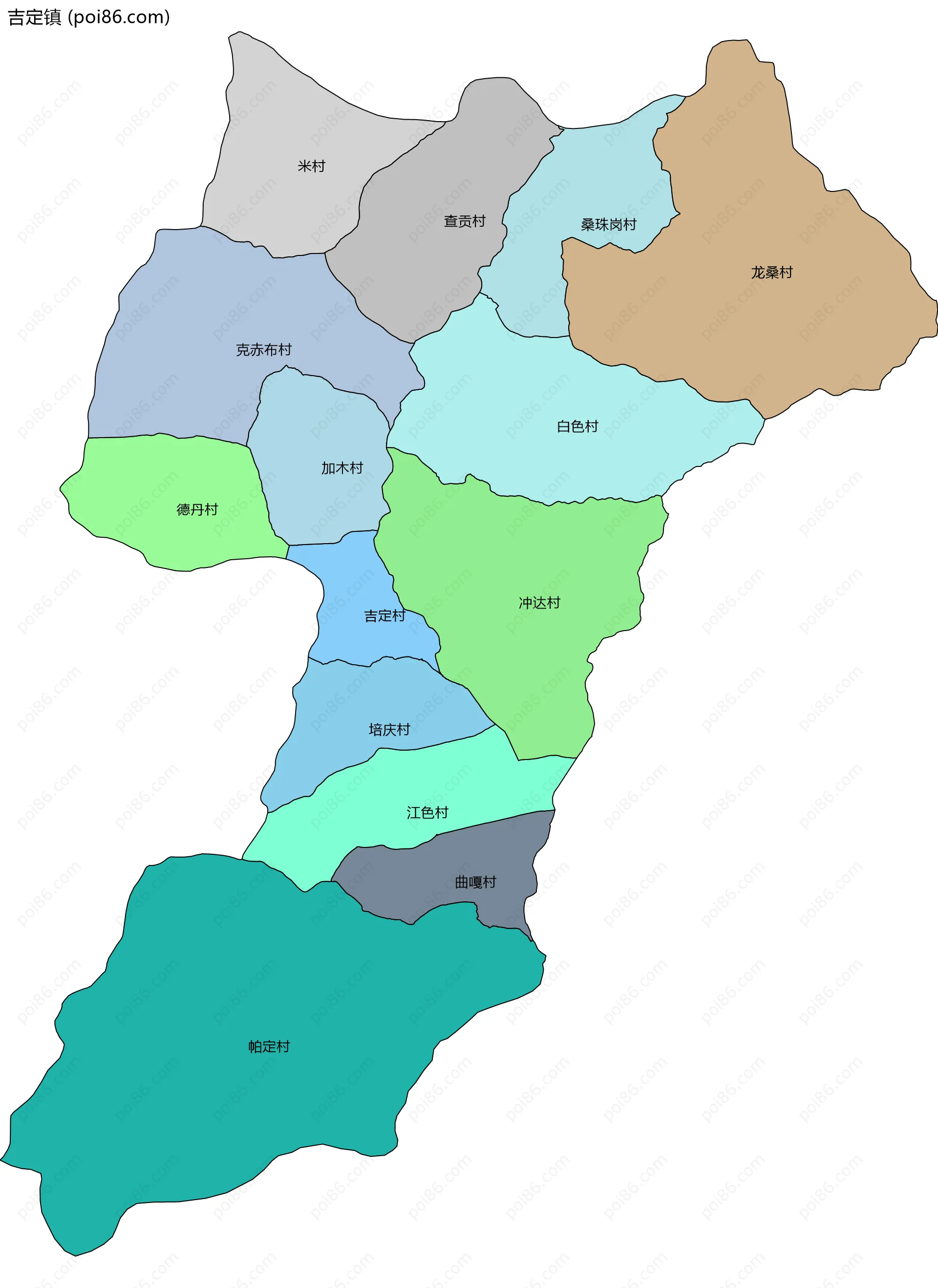吉定镇边界地图(五级行政区划)