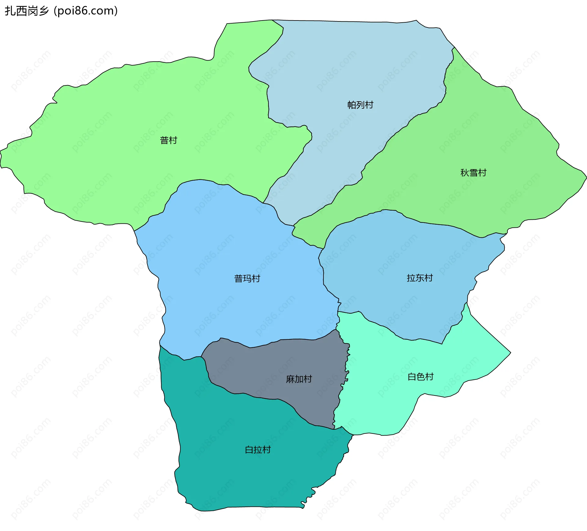 扎西岗乡边界地图(五级行政区划)