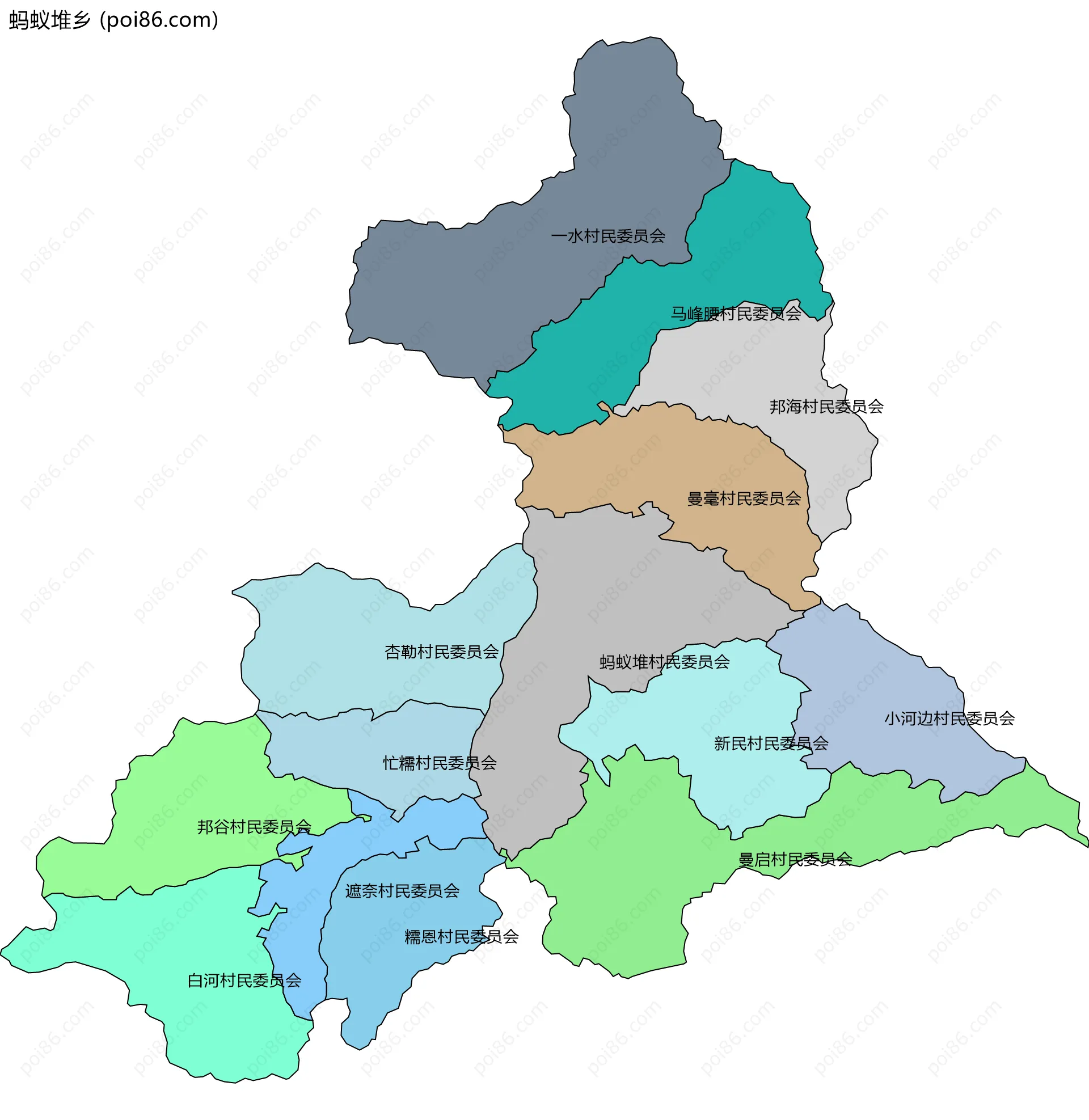 蚂蚁堆乡边界地图(五级行政区划)