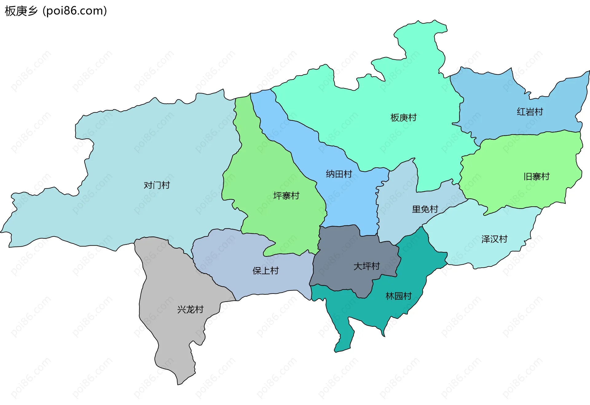 板庚乡边界地图(五级行政区划)