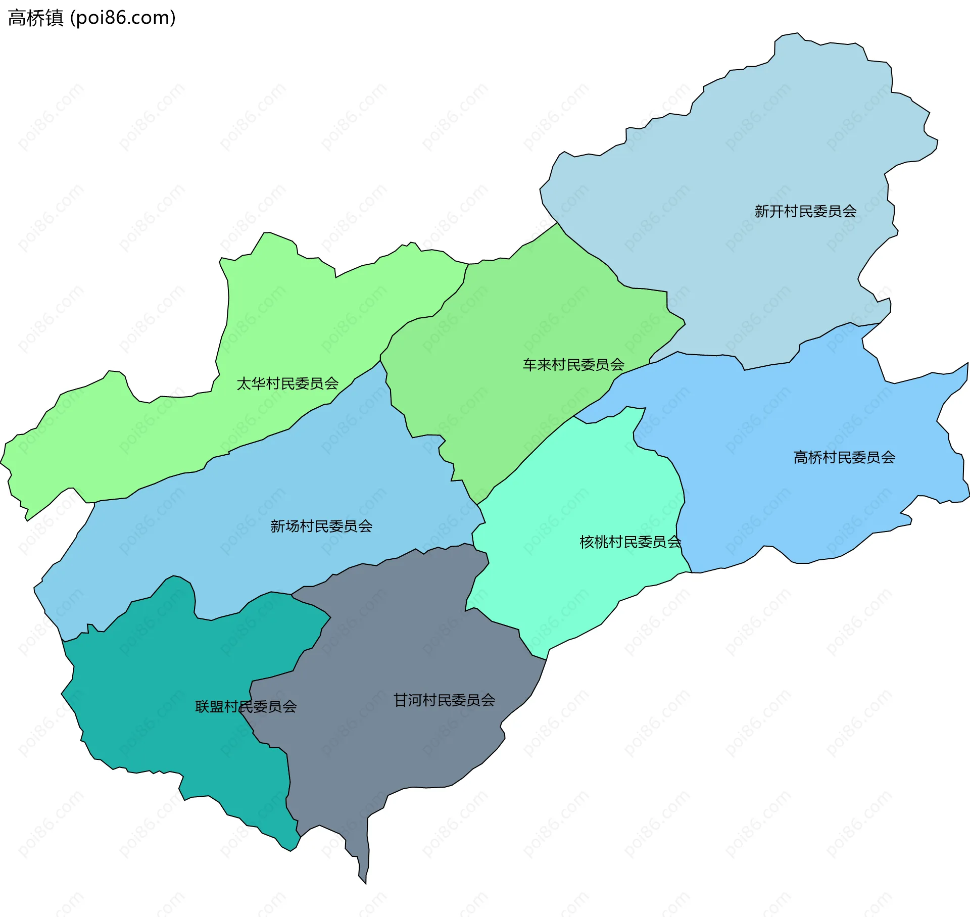 高桥镇边界地图(五级行政区划)
