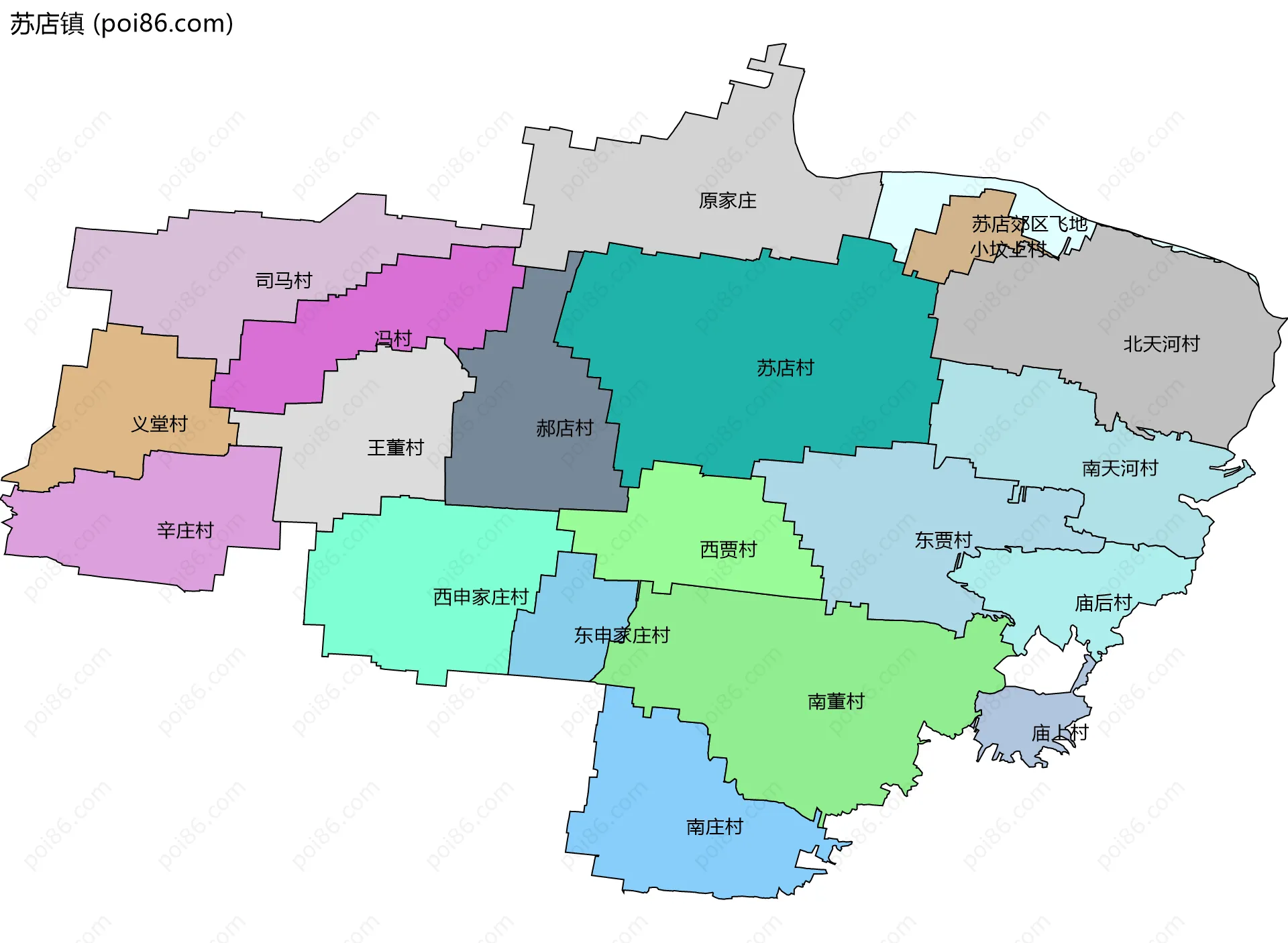 苏店镇边界地图(五级行政区划)