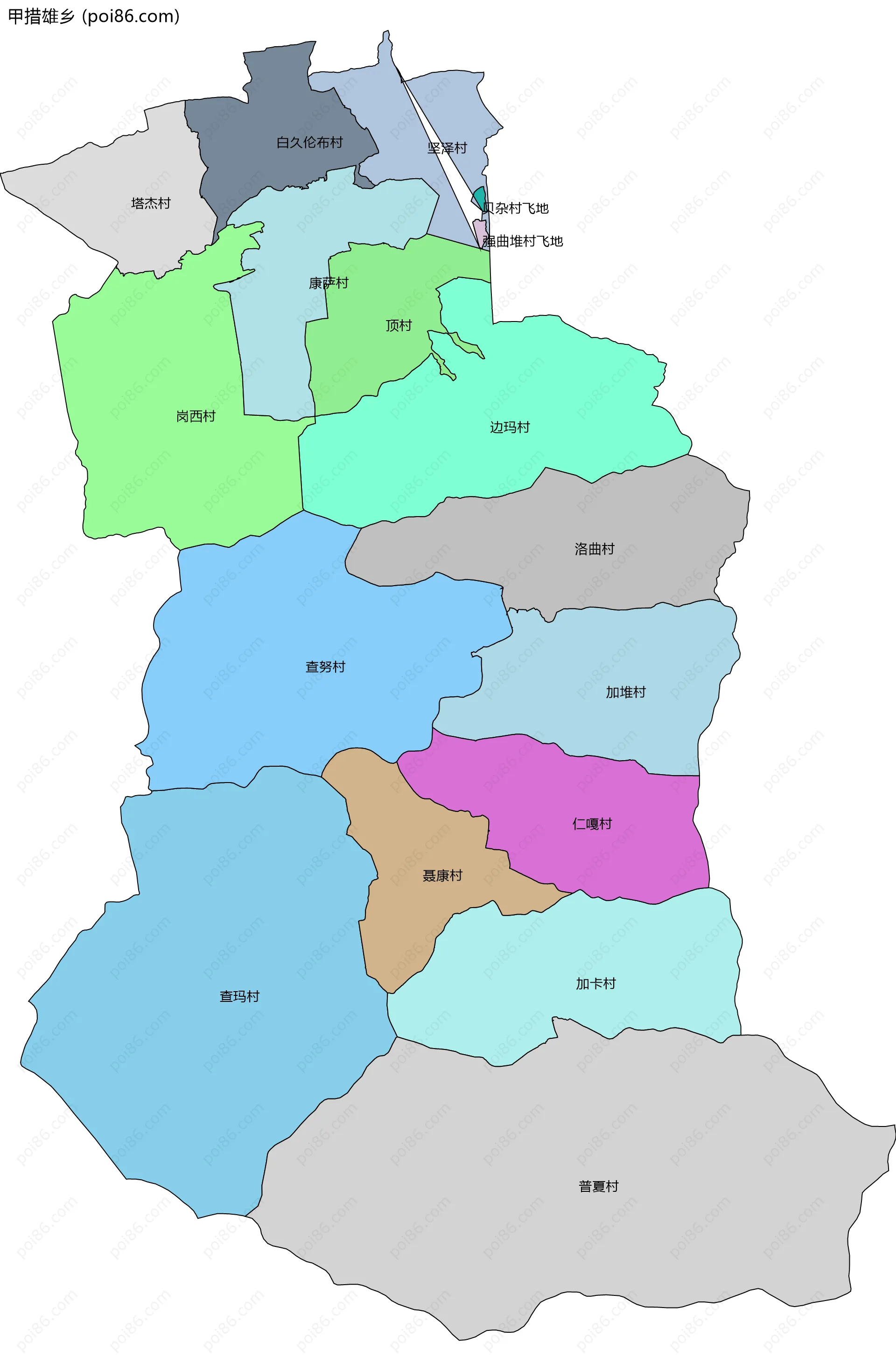 甲措雄乡边界地图(五级行政区划)