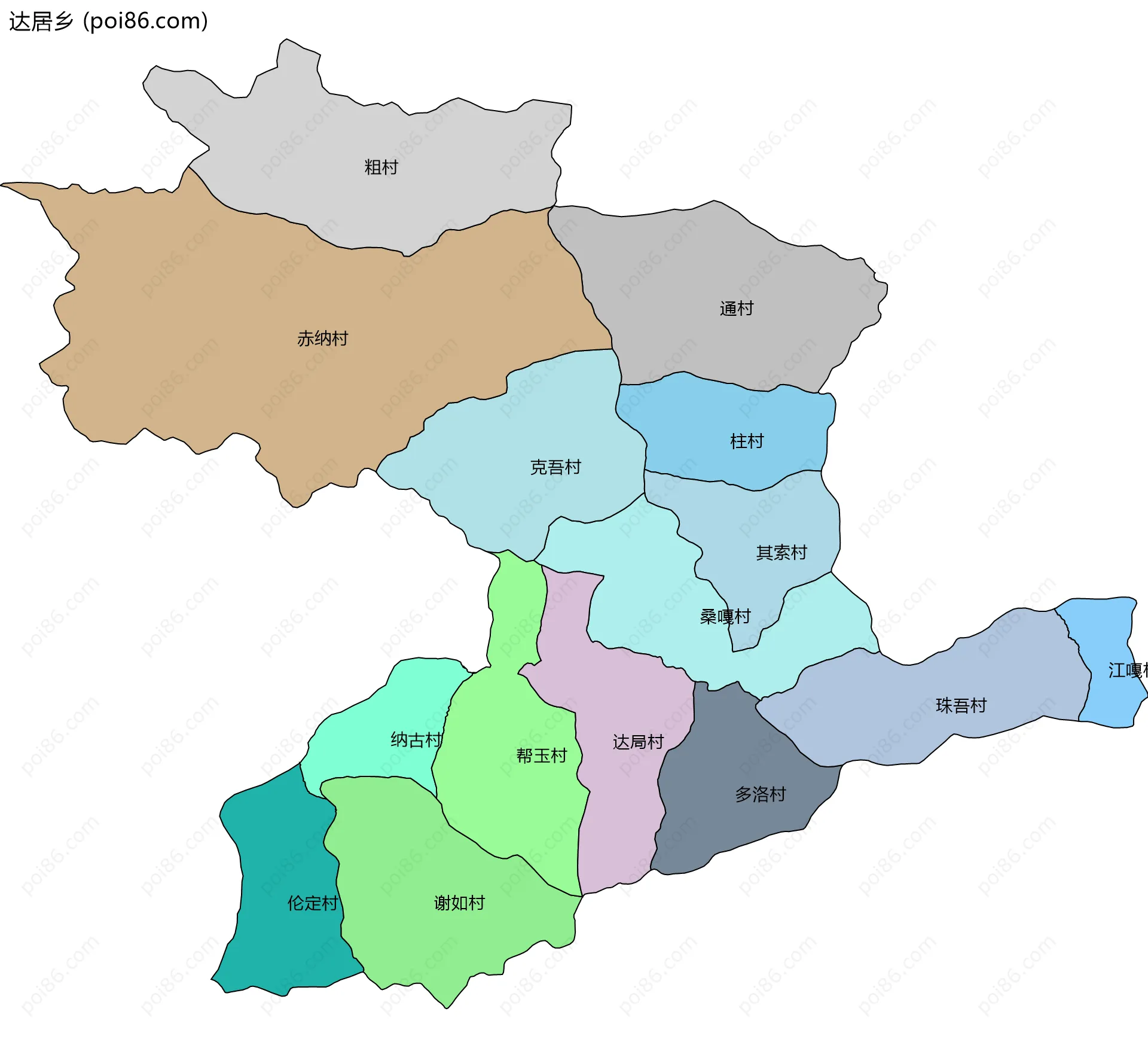 达居乡边界地图(五级行政区划)