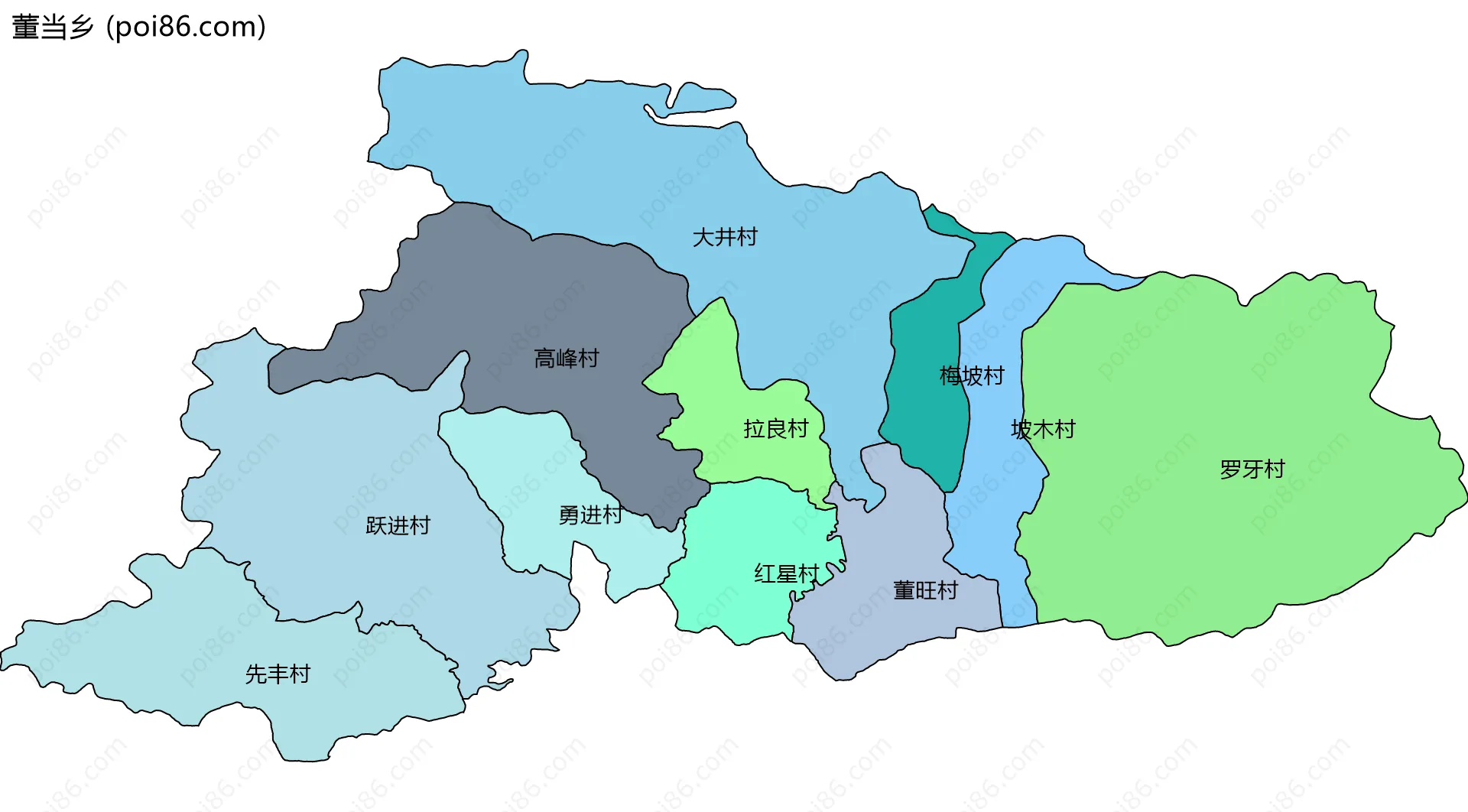 董当乡边界地图(五级行政区划)