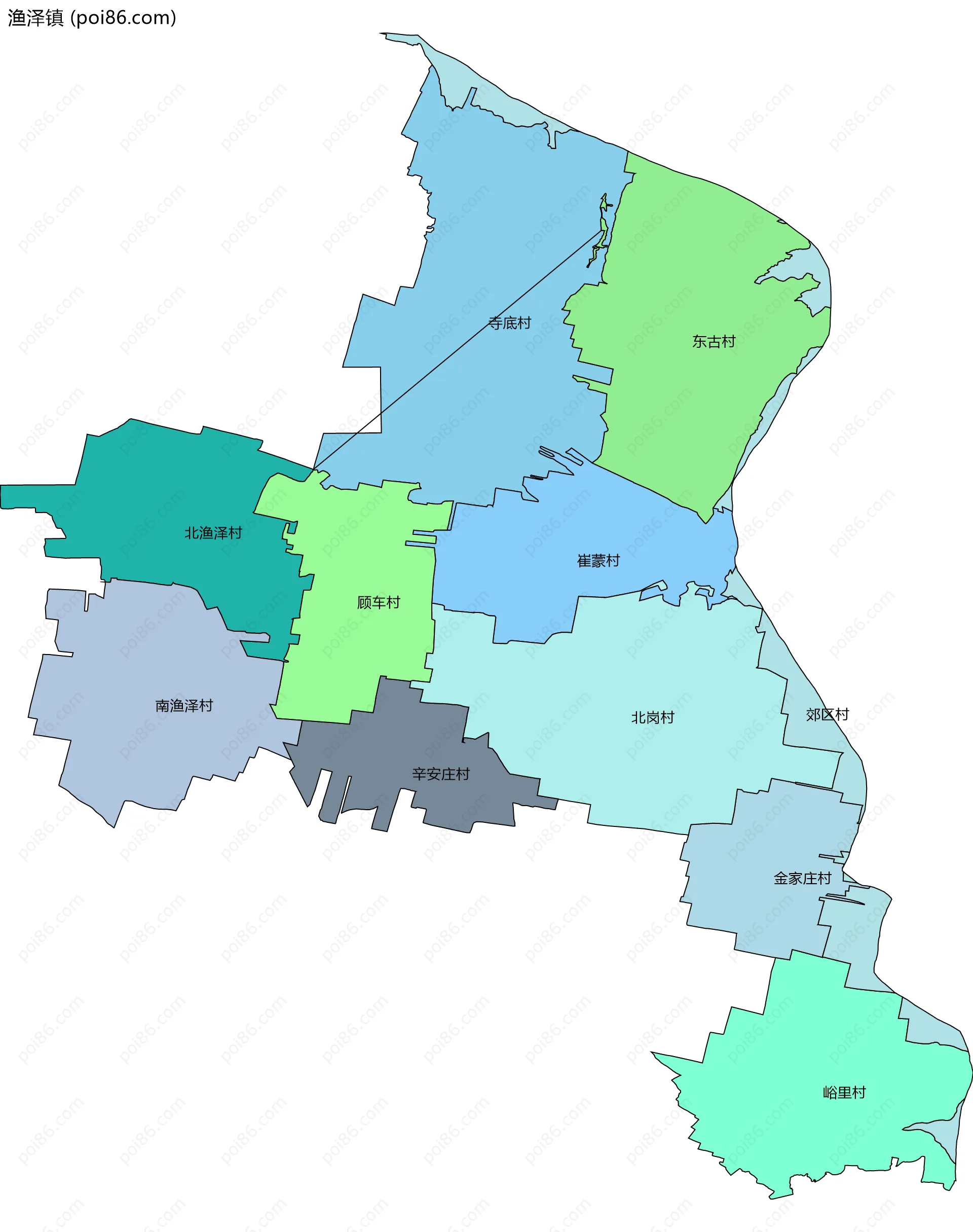 渔泽镇边界地图(五级行政区划)