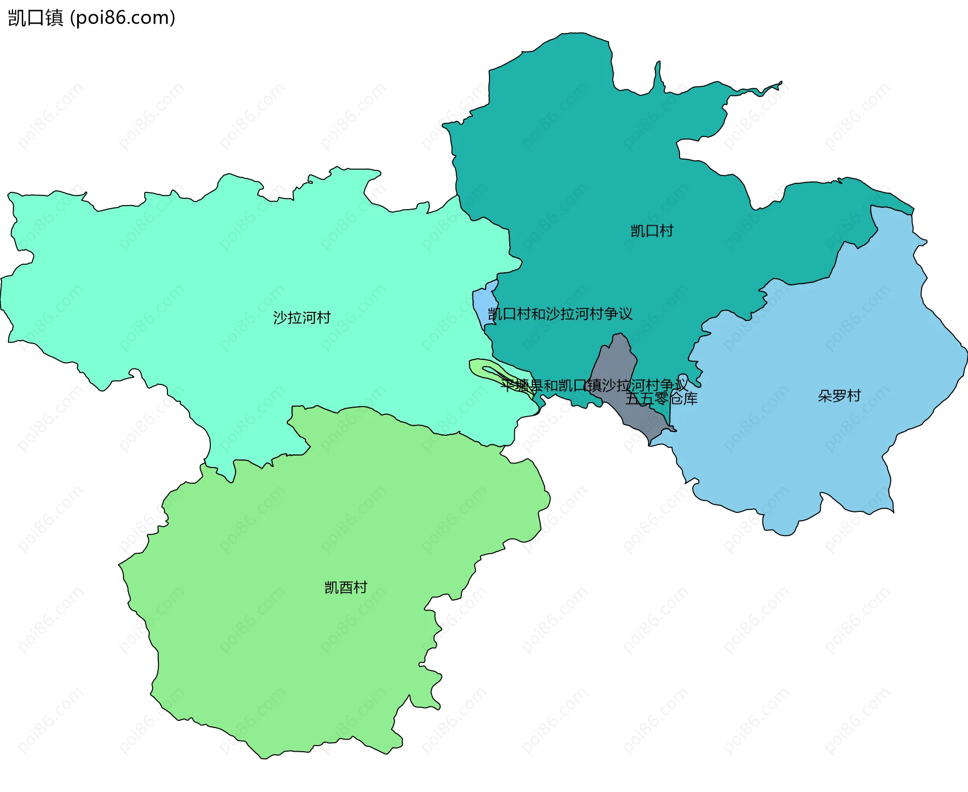 凯口镇边界地图(五级行政区划)