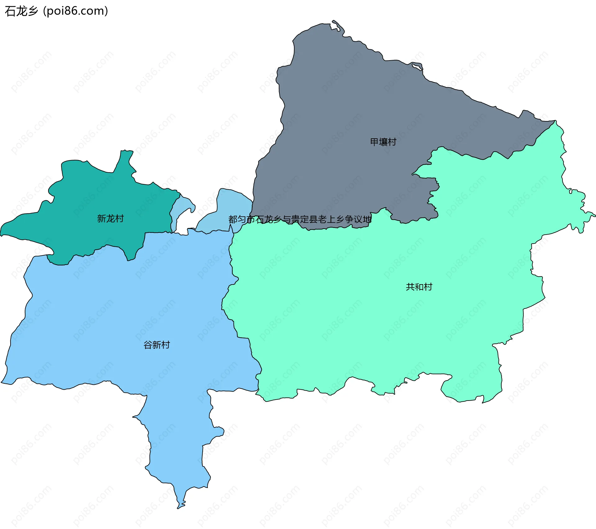 石龙乡边界地图(五级行政区划)