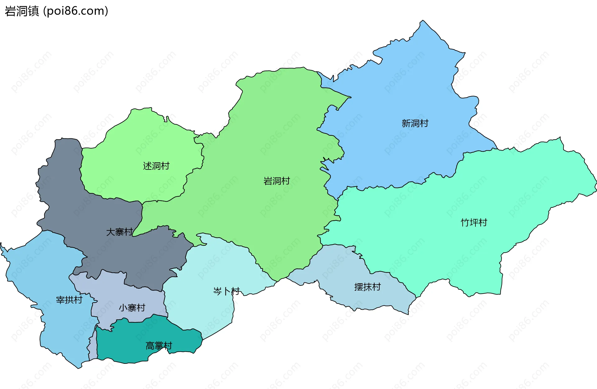 岩洞镇边界地图(五级行政区划)