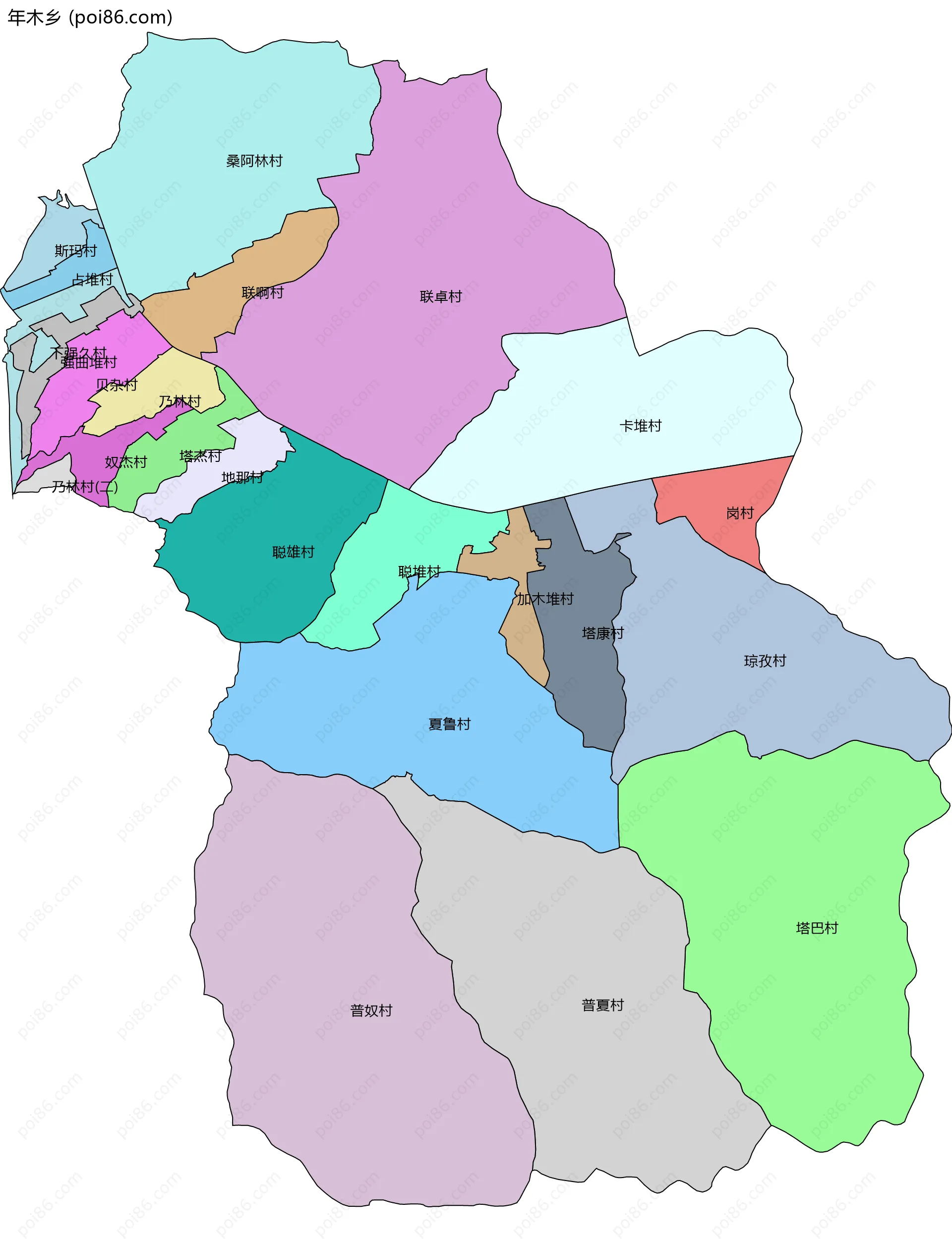 年木乡边界地图(五级行政区划)