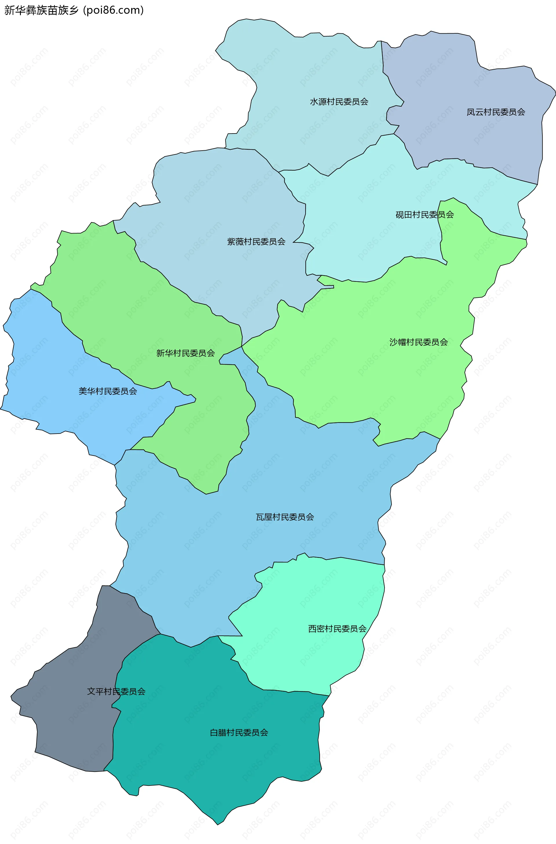 新华彝族苗族乡边界地图(五级行政区划)