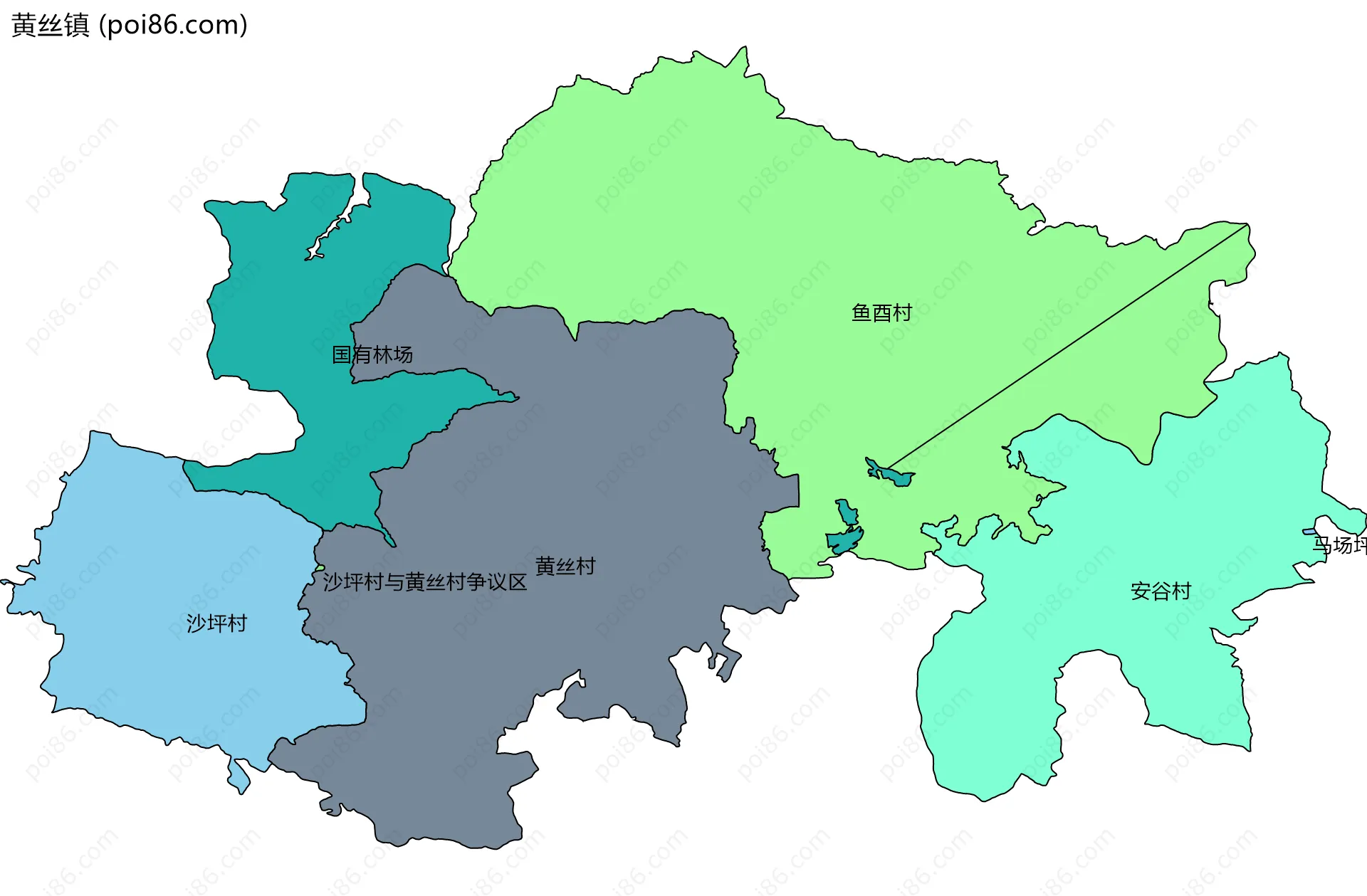 黄丝镇边界地图(五级行政区划)