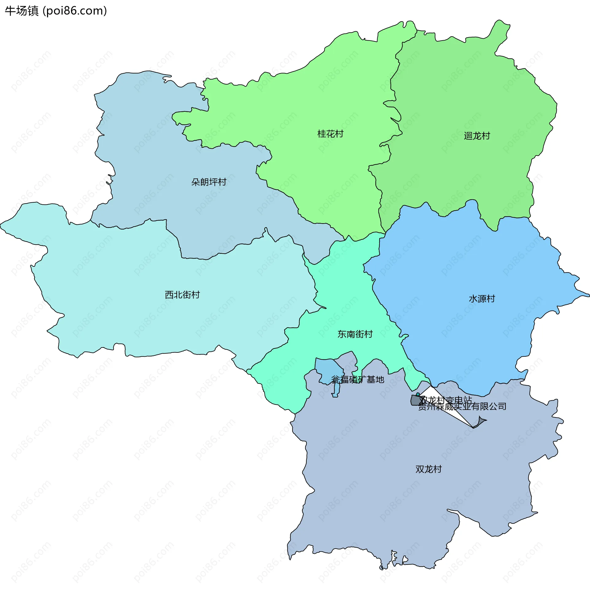 牛场镇边界地图(五级行政区划)