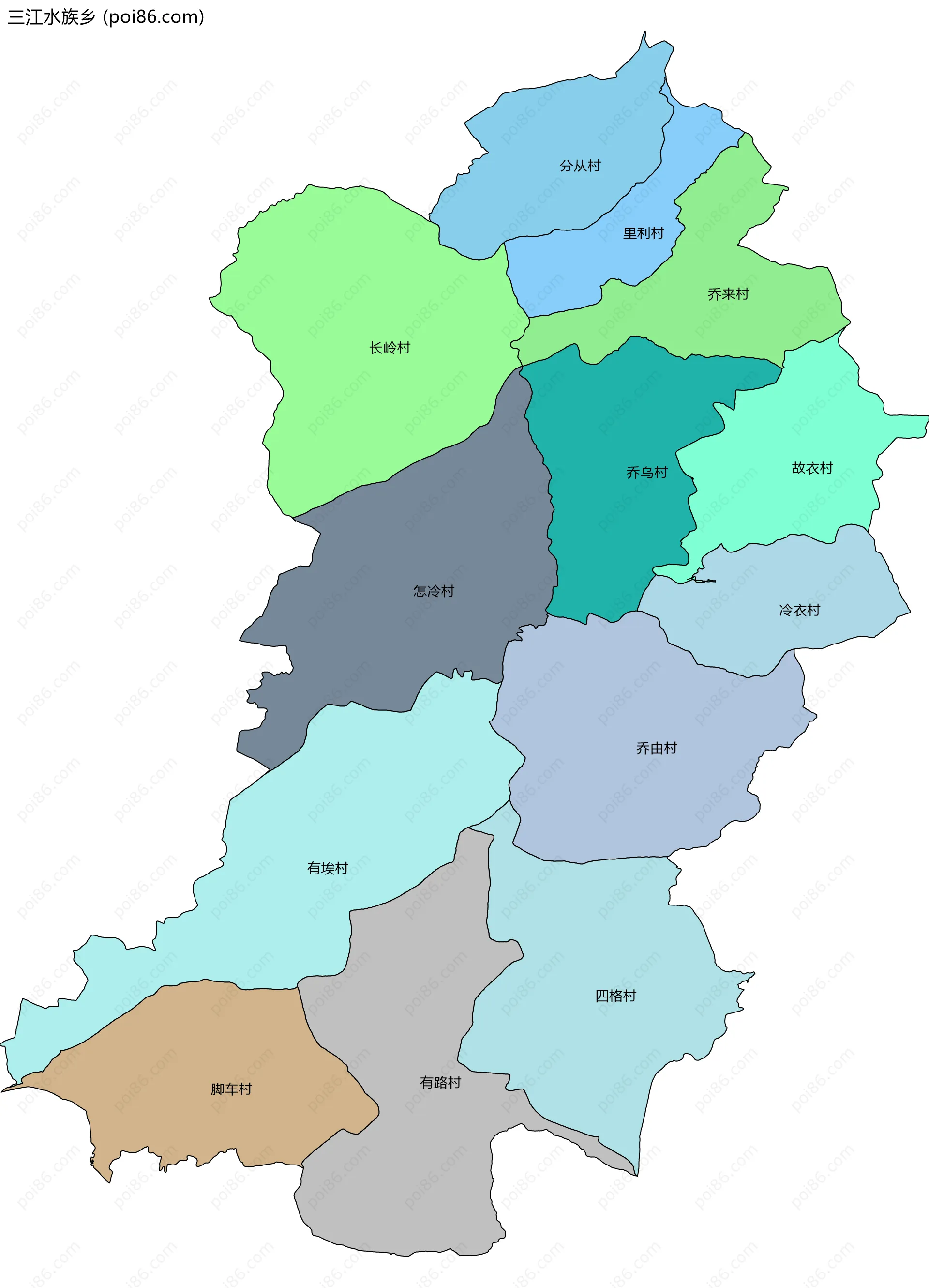 三江水族乡边界地图(五级行政区划)